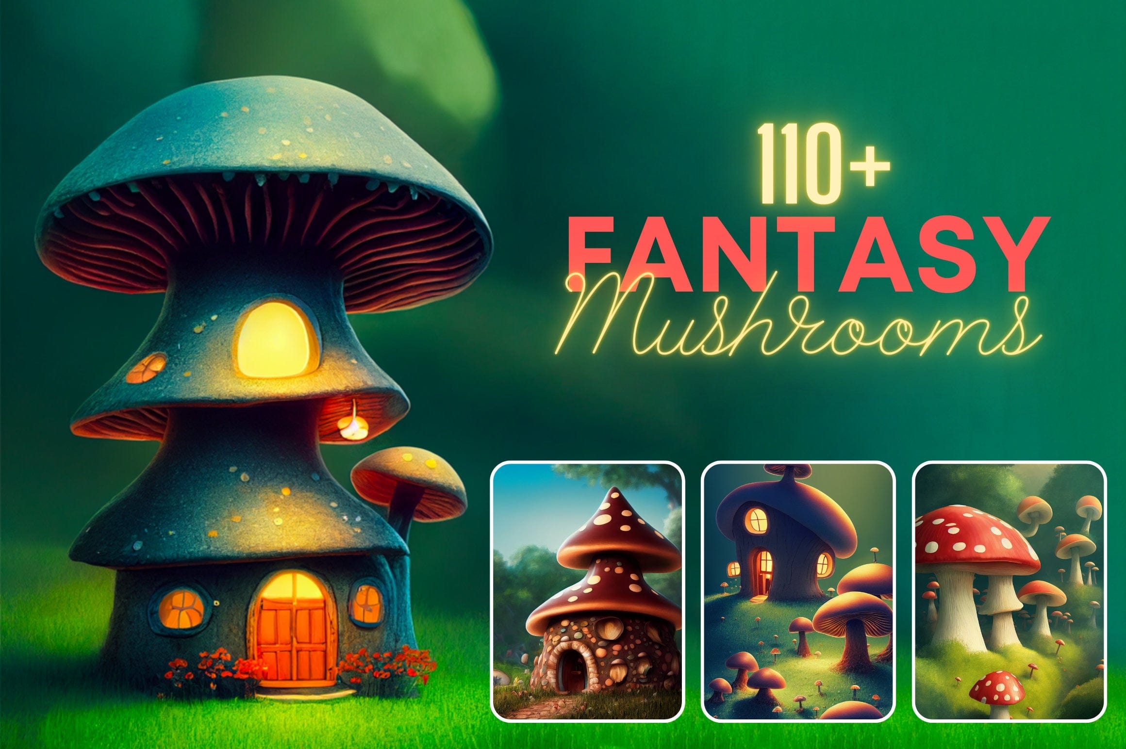 Printable wall art: 110+ Fantasy Magic Mushrooms in Wonderland, Wall Art Set, Digital Download Digital Download Sumobundle