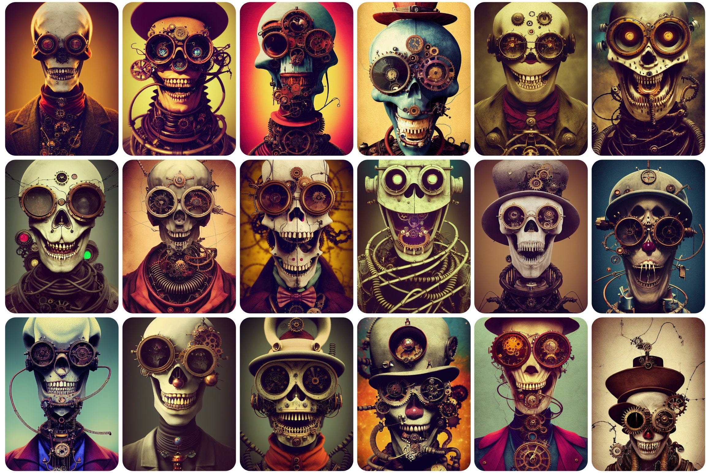 Printable wall art: 200+ Steampunk characters with evil clowns and skulls. Printable Wall Art Set, Digital Download Digital Download Sumobundle