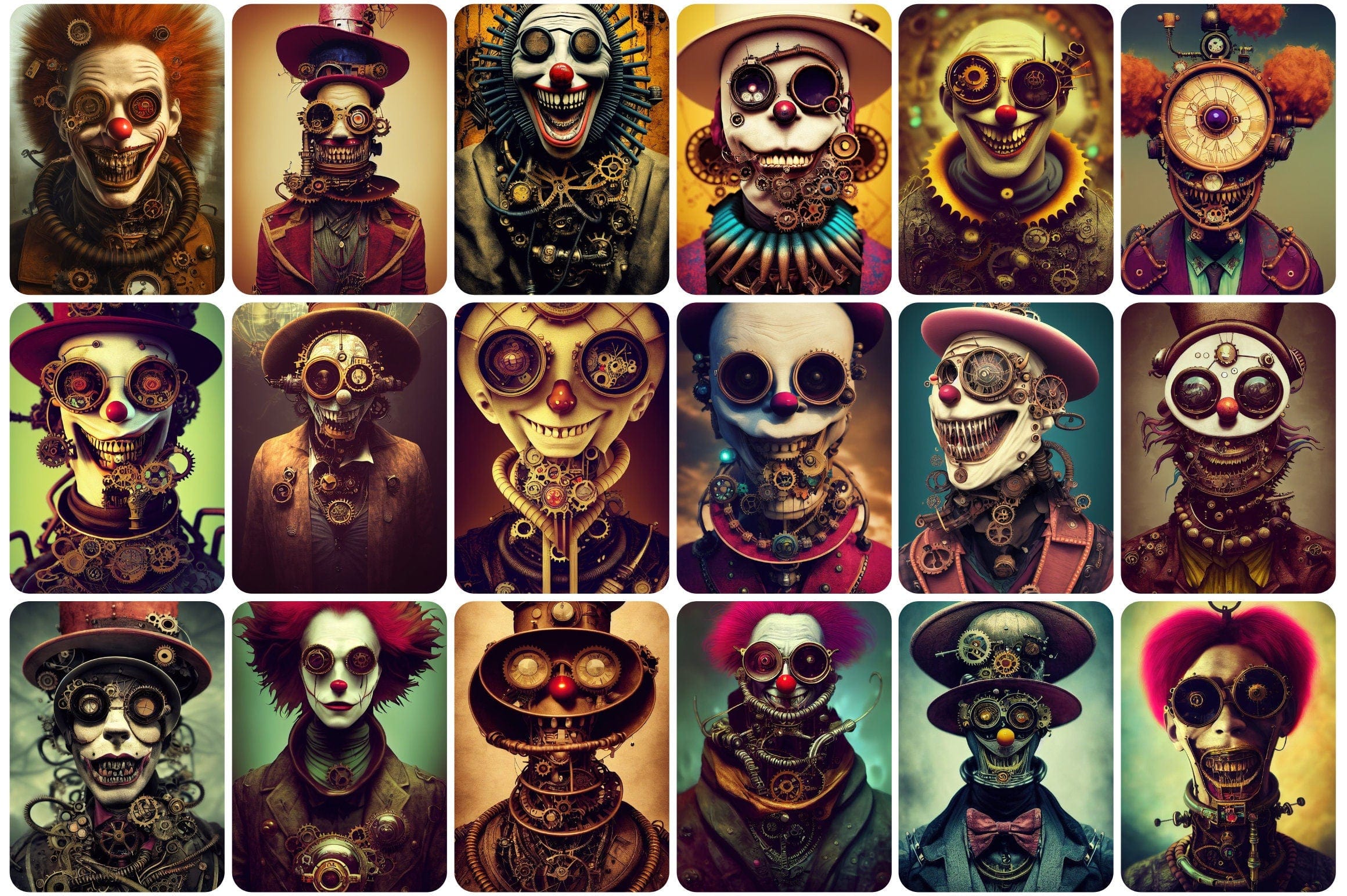 Printable wall art: 200+ Steampunk characters with evil clowns and skulls. Printable Wall Art Set, Digital Download Digital Download Sumobundle