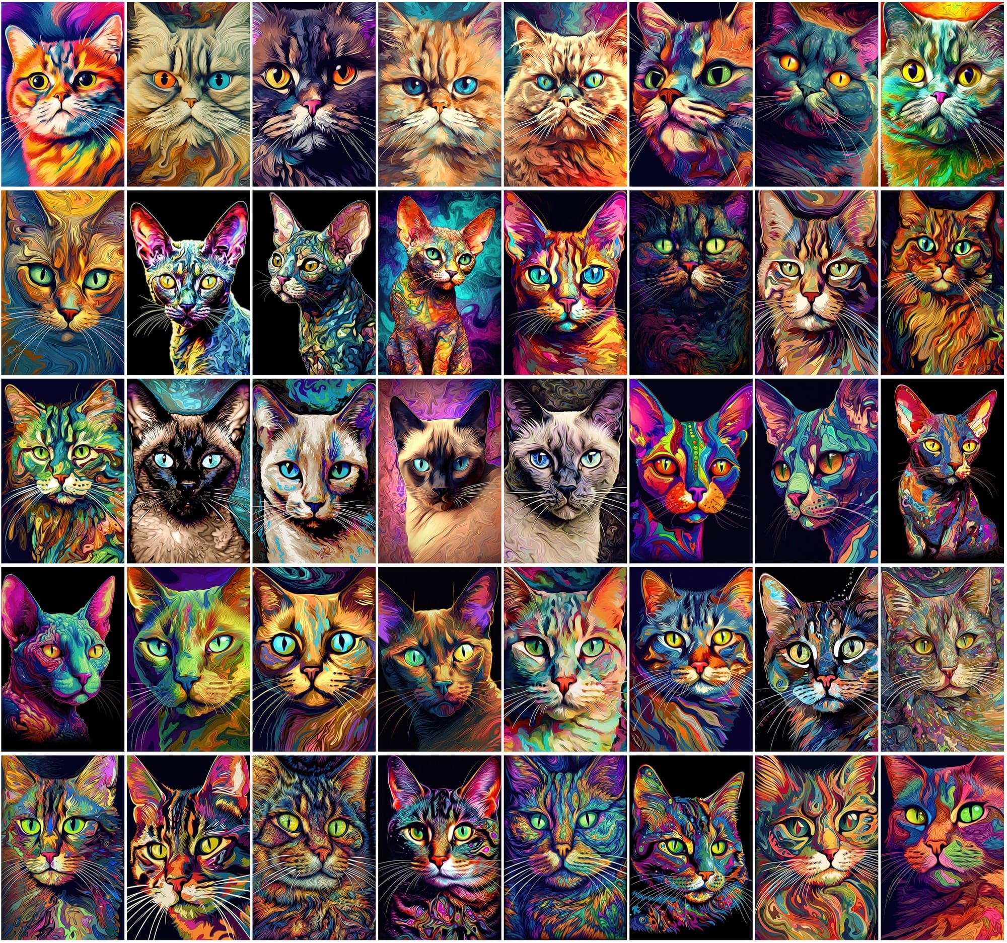 Psychedelic Cat Breed Images - 830 High-Resolution PNGs with Commercial License Digital Download Sumobundle