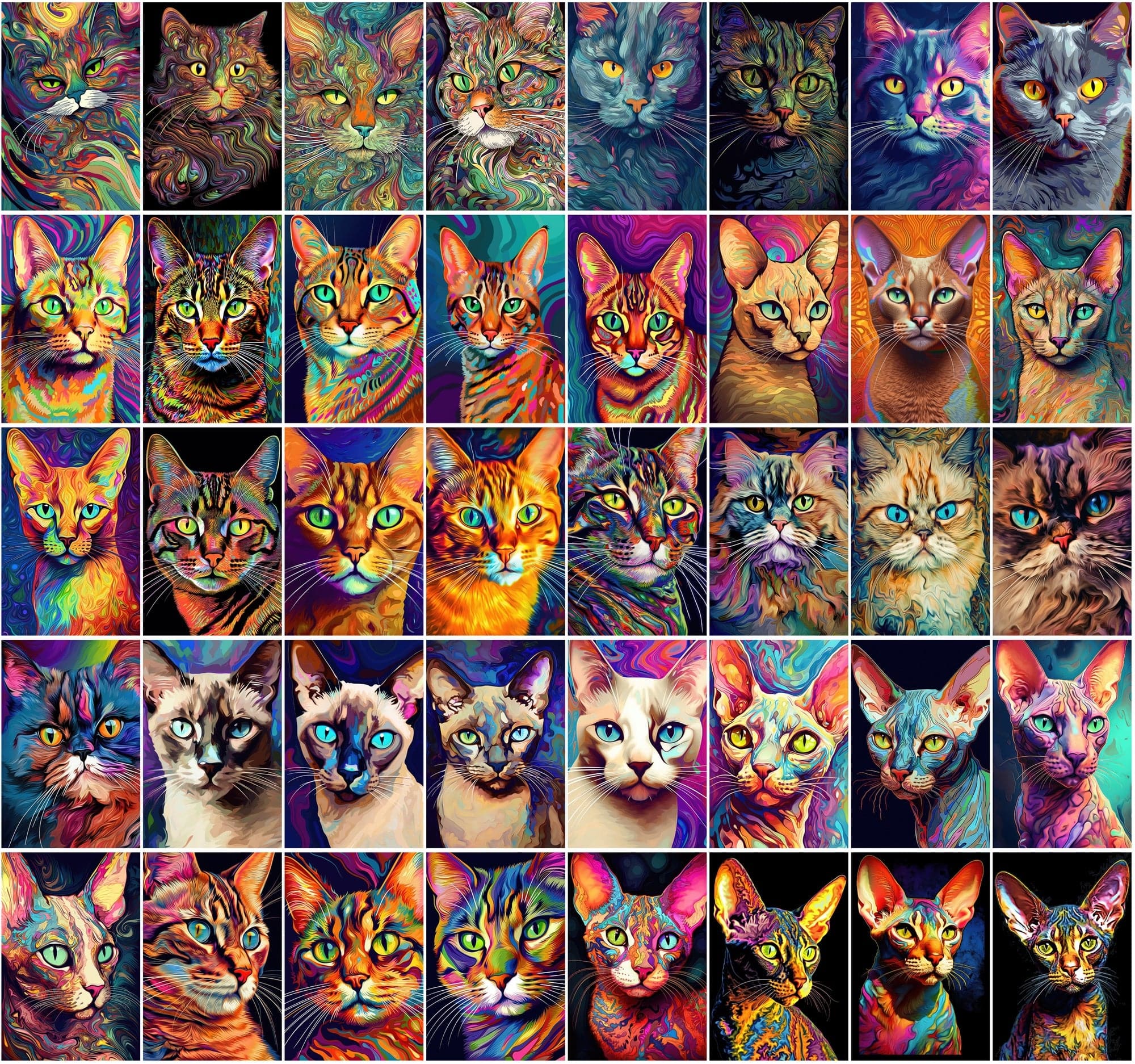 Psychedelic Cat Breed Images - 830 High-Resolution PNGs with Commercial License Digital Download Sumobundle
