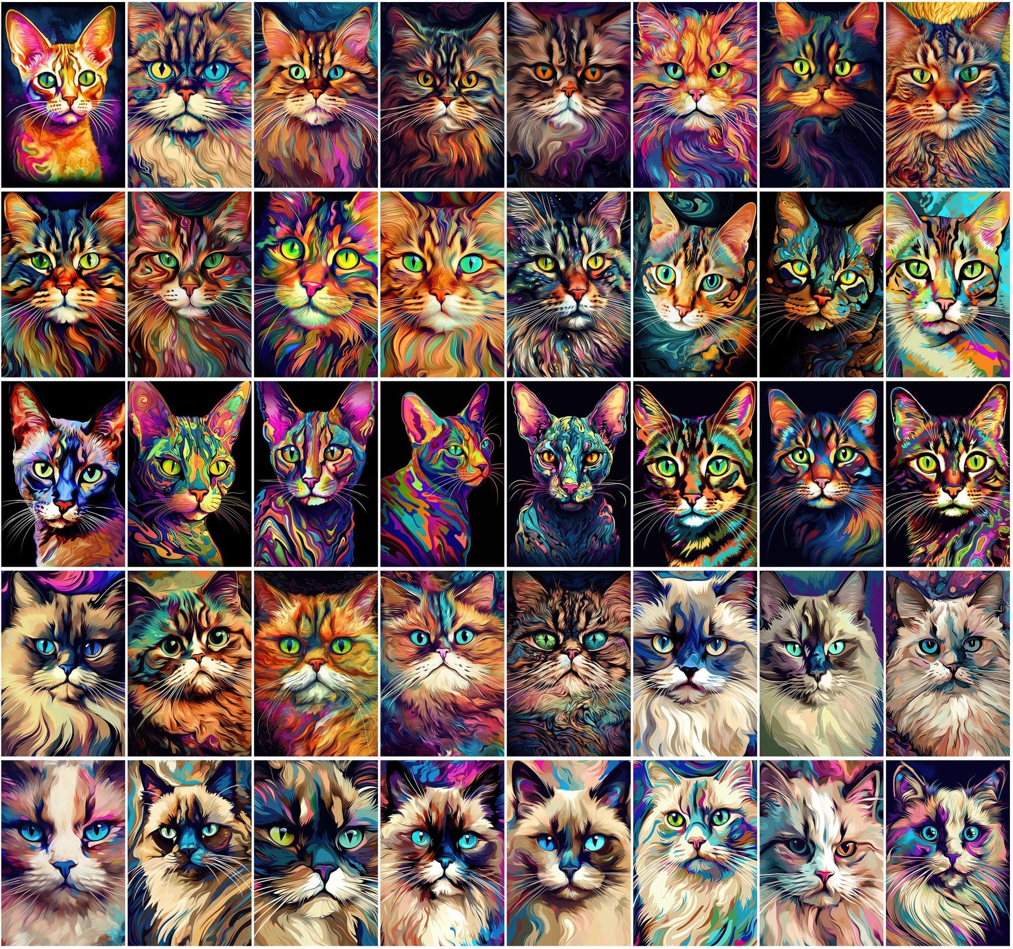 Psychedelic Cat Breed Images - 830 High-Resolution PNGs with Commercial License Digital Download Sumobundle