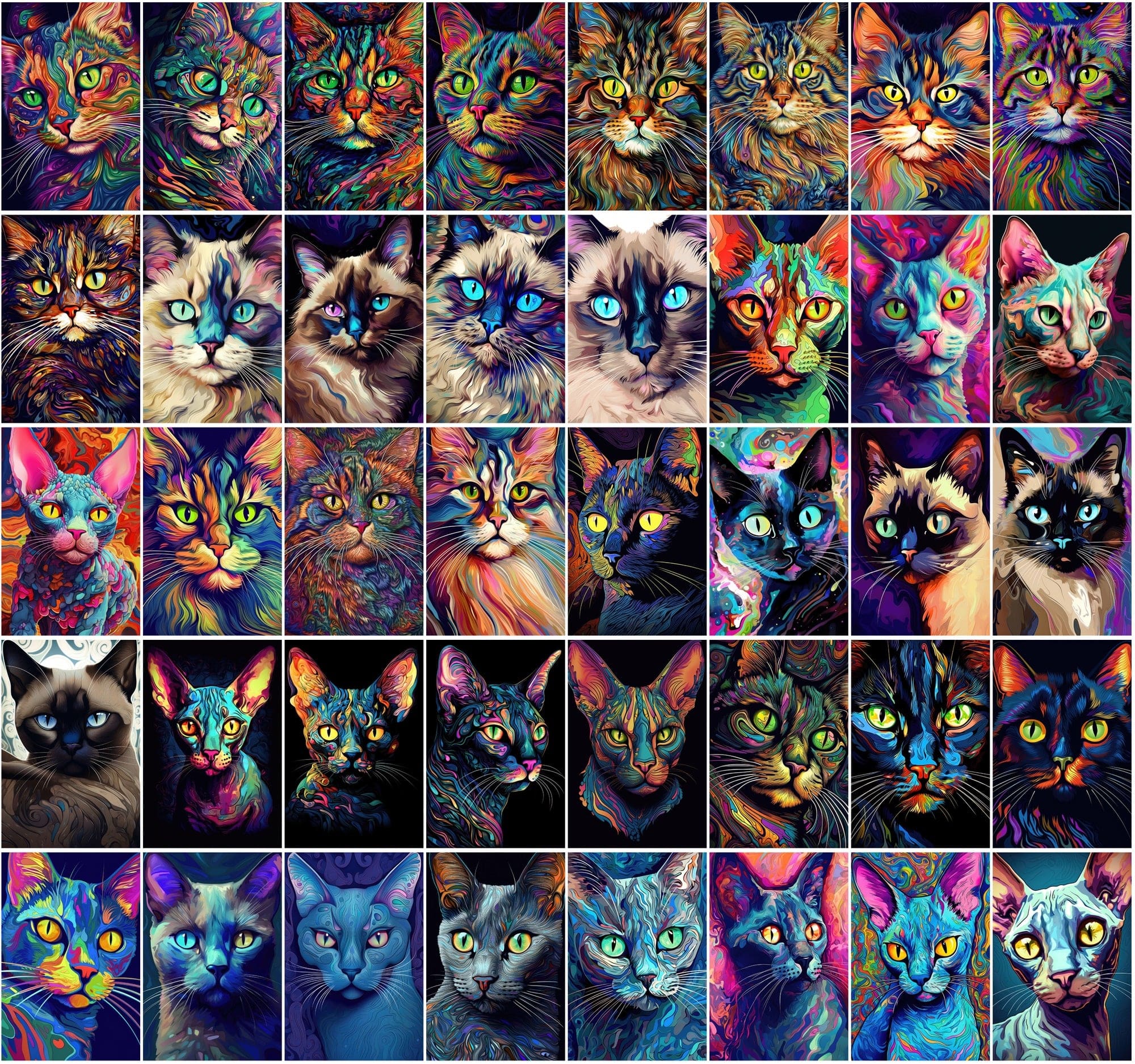 Psychedelic Cat Breed Images - 830 High-Resolution PNGs with Commercial License Digital Download Sumobundle