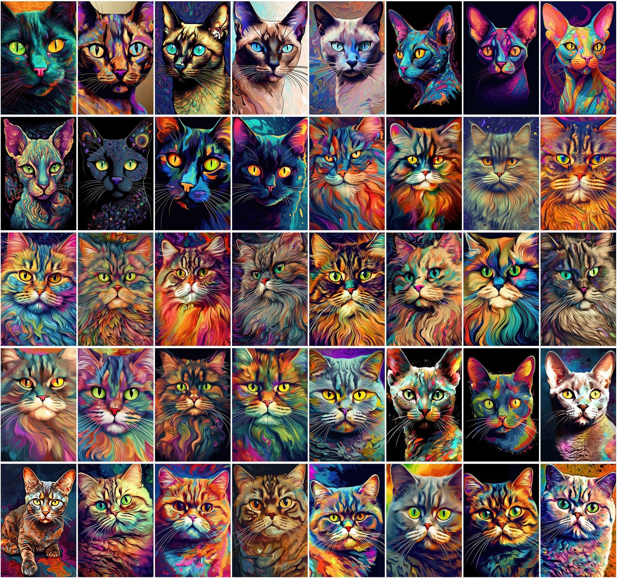 Psychedelic Cat Breed Images - 830 High-Resolution PNGs with Commercial License Digital Download Sumobundle