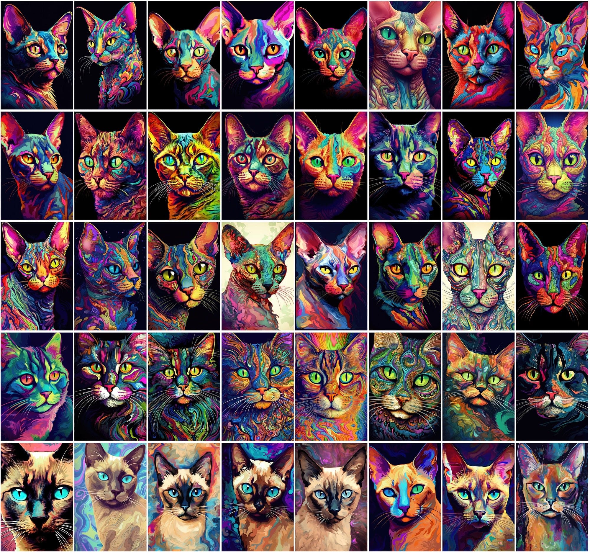 Psychedelic Cat Breed Images - 830 High-Resolution PNGs with Commercial License Digital Download Sumobundle