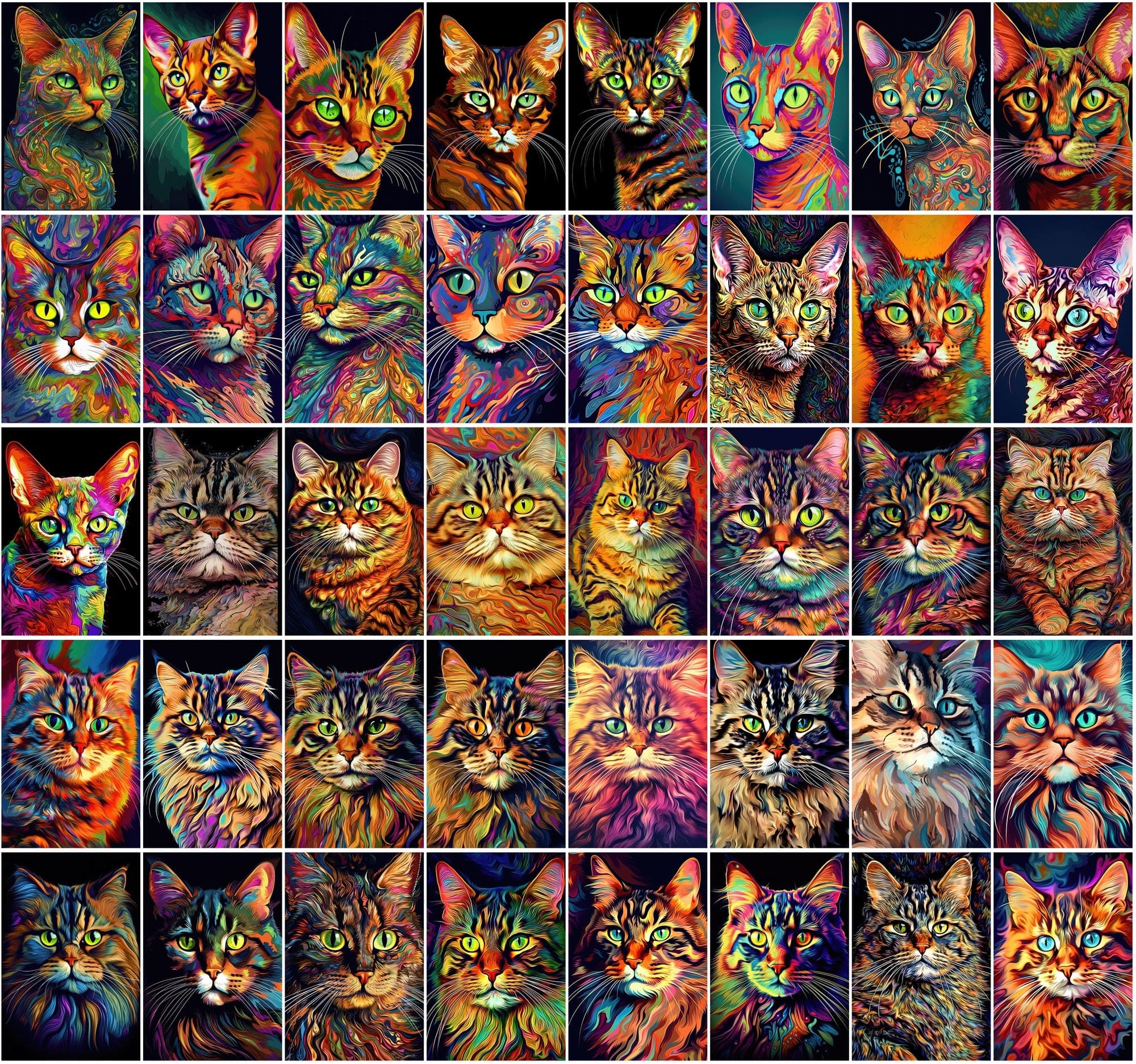 Psychedelic Cat Breed Images - 830 High-Resolution PNGs with Commercial License Digital Download Sumobundle