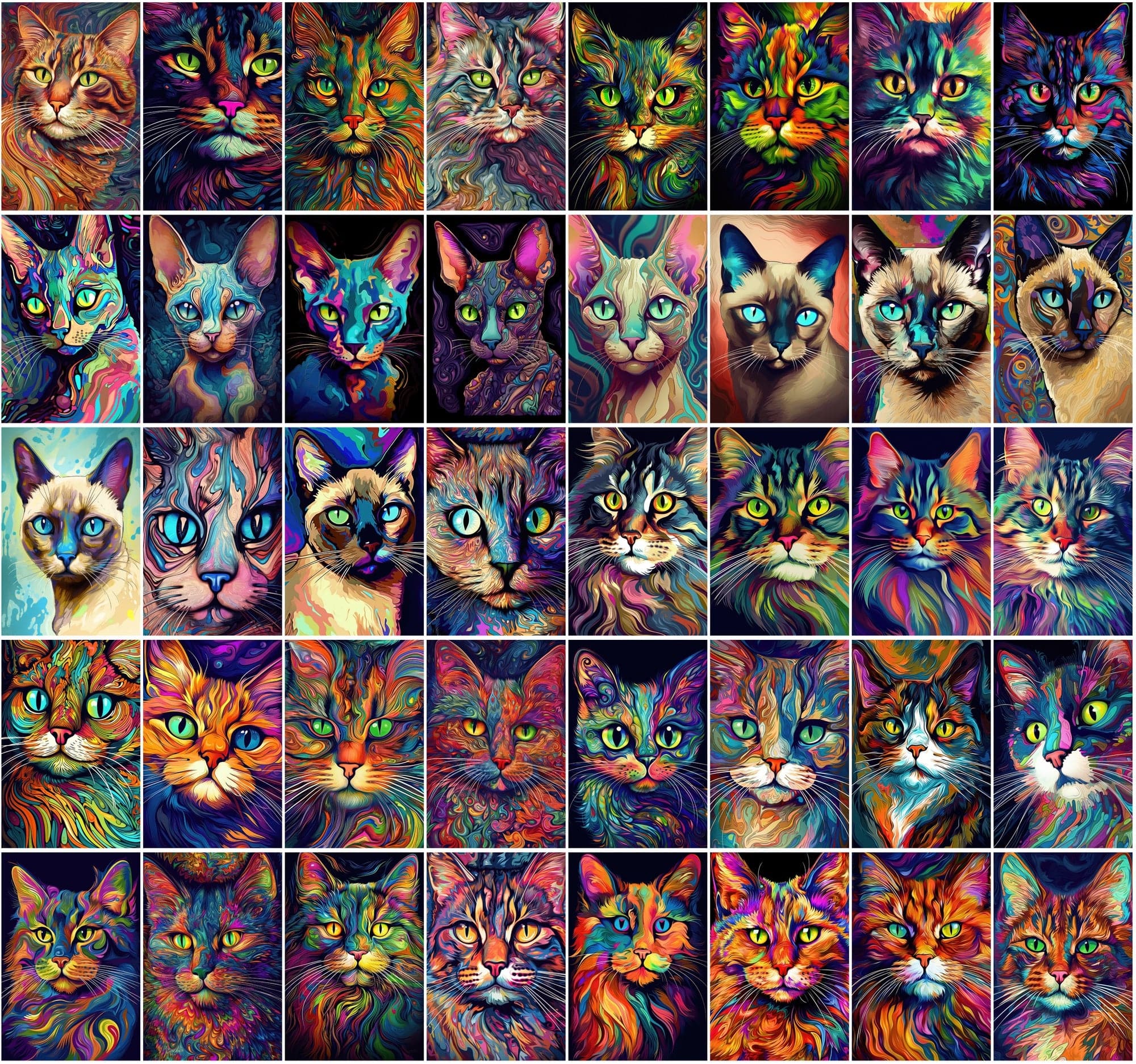 Psychedelic Cat Breed Images - 830 High-Resolution PNGs with Commercial License Digital Download Sumobundle