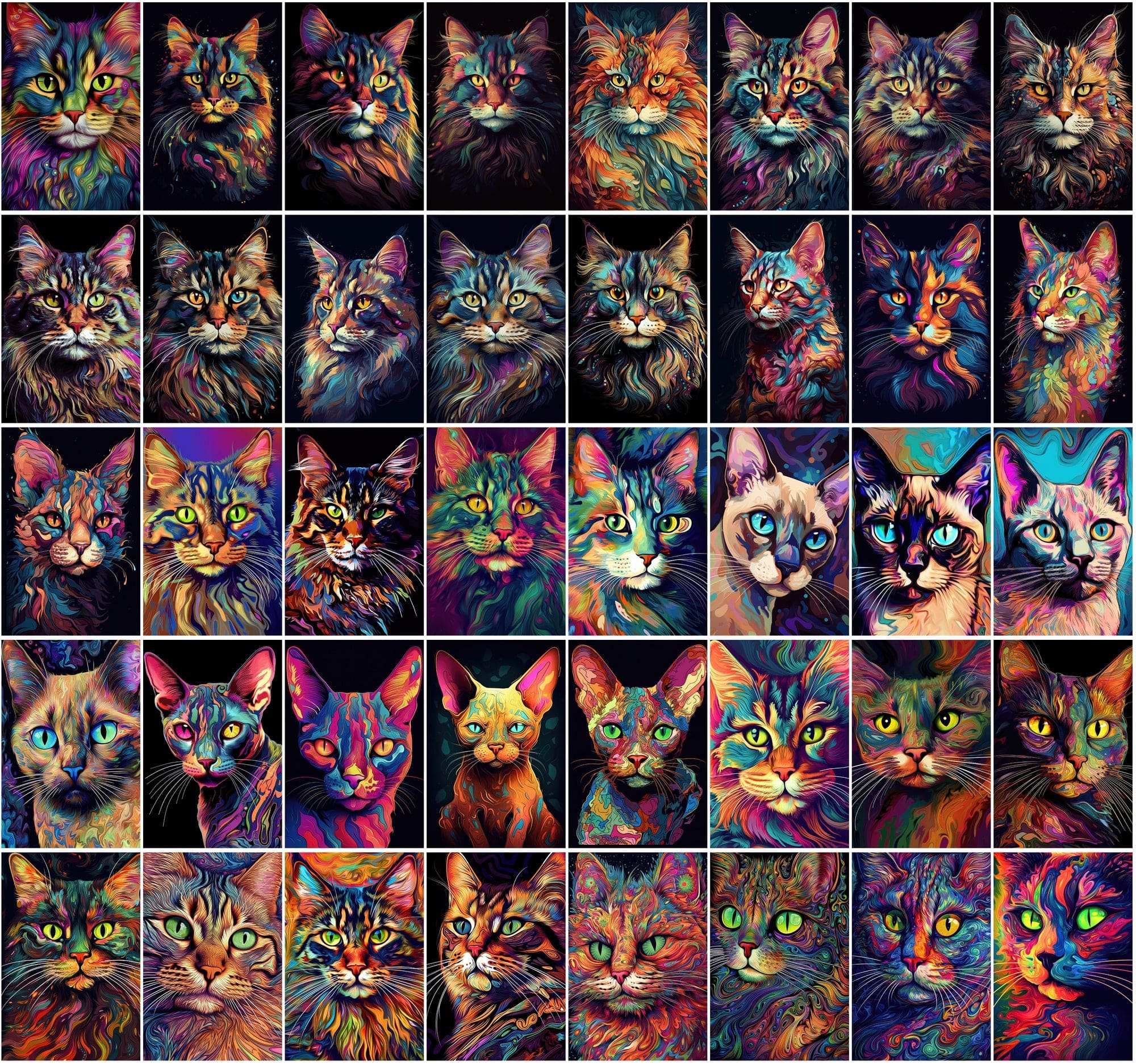 Psychedelic Cat Breed Images - 830 High-Resolution PNGs with Commercial License Digital Download Sumobundle