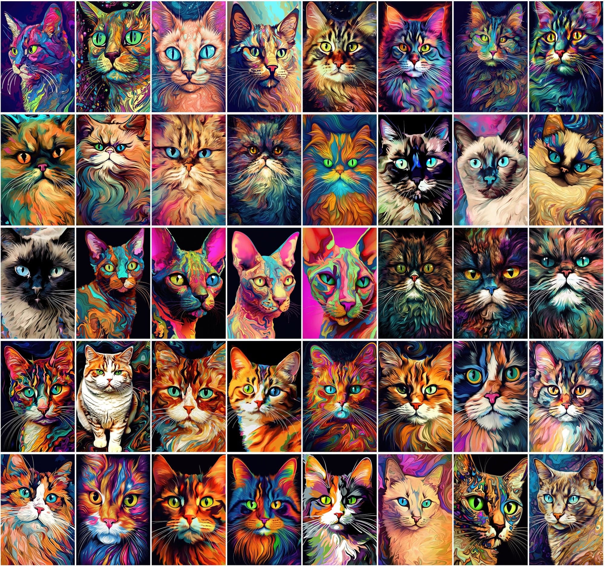 Psychedelic Cat Breed Images - 830 High-Resolution PNGs with Commercial License Digital Download Sumobundle