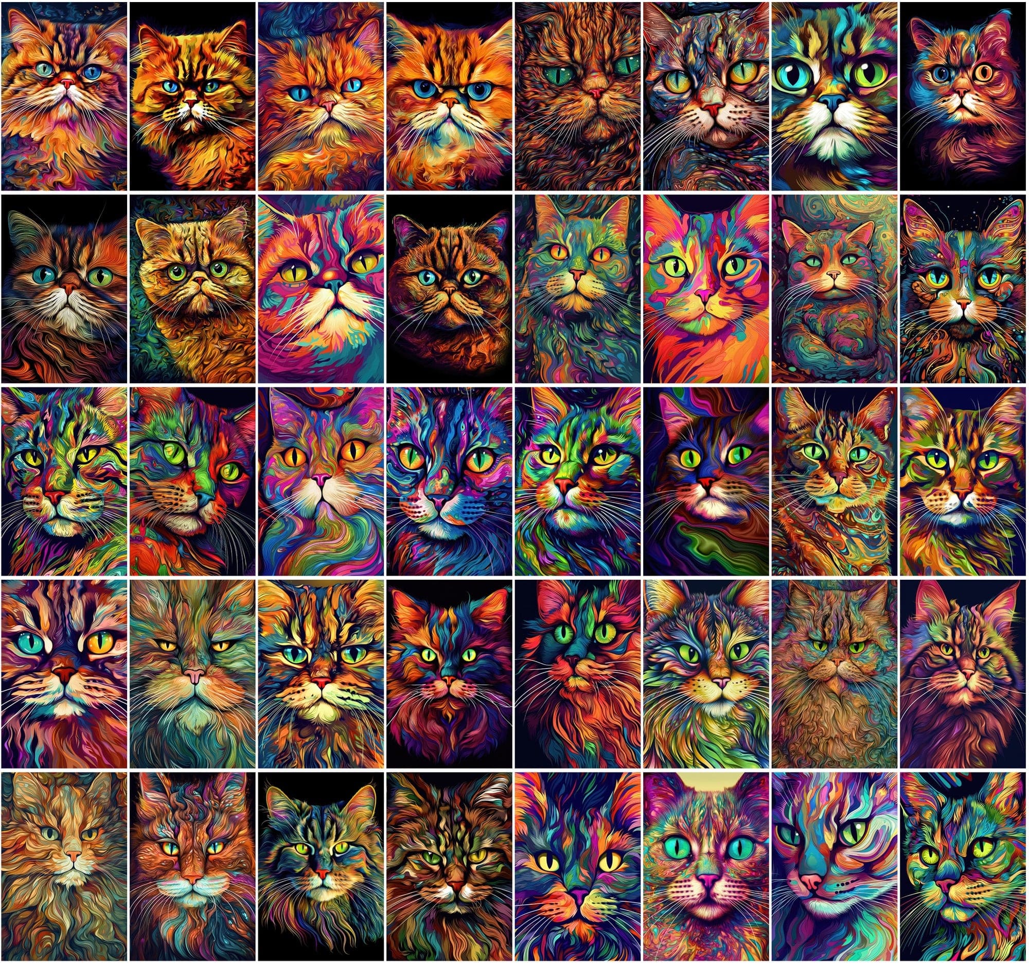 Psychedelic Cat Breed Images - 830 High-Resolution PNGs with Commercial License Digital Download Sumobundle