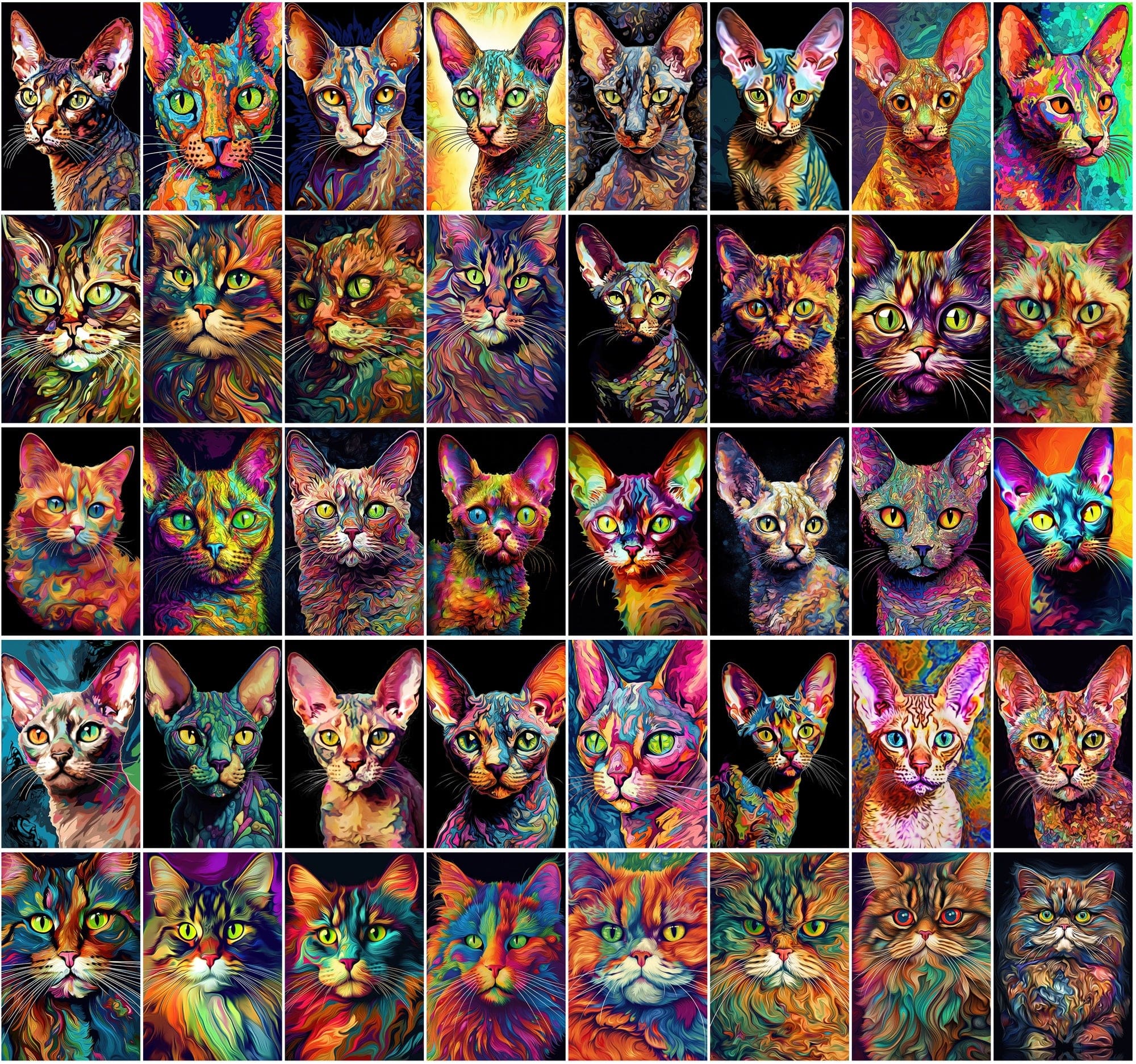 Psychedelic Cat Breed Images - 830 High-Resolution PNGs with Commercial License Digital Download Sumobundle