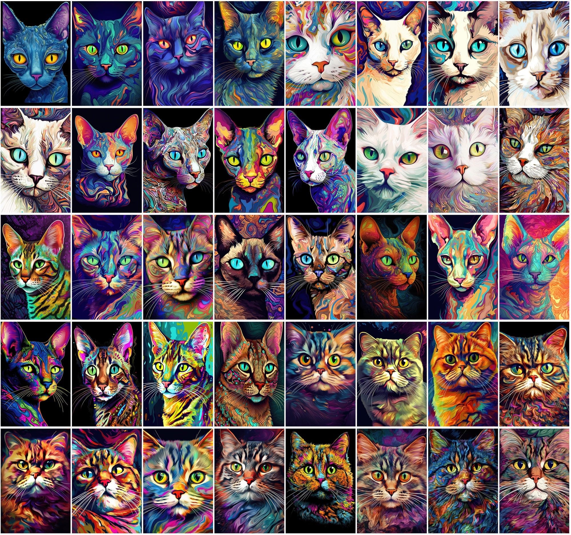 Psychedelic Cat Breed Images - 830 High-Resolution PNGs with Commercial License Digital Download Sumobundle