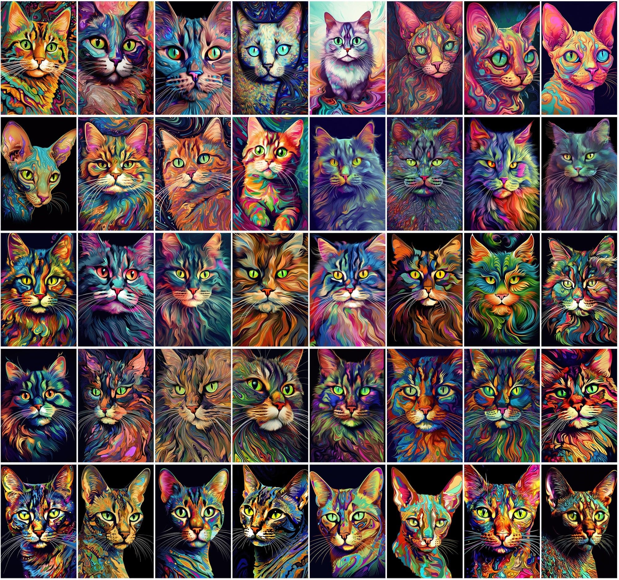 Psychedelic Cat Breed Images - 830 High-Resolution PNGs with Commercial License Digital Download Sumobundle