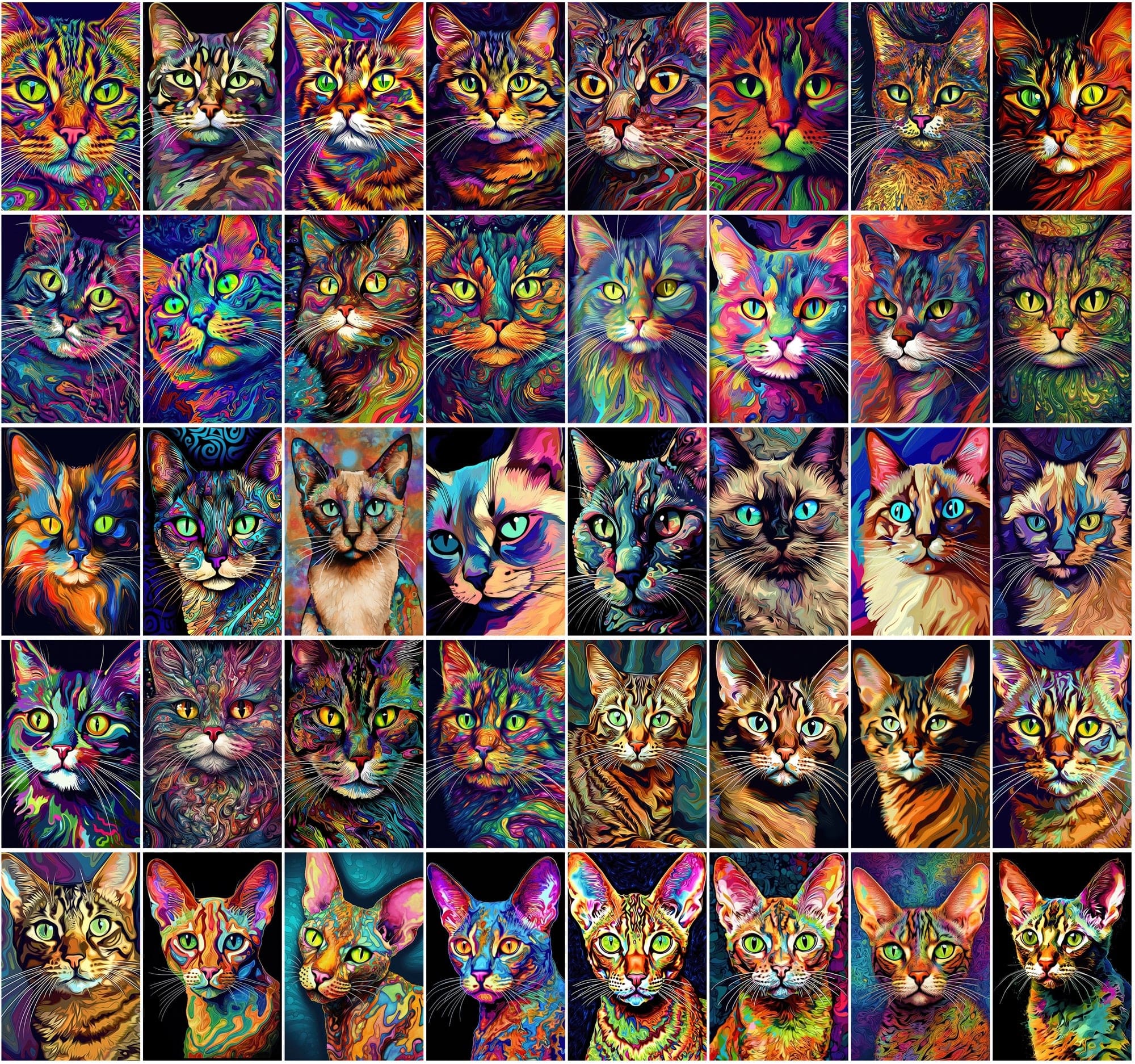 Psychedelic Cat Breed Images - 830 High-Resolution PNGs with Commercial License Digital Download Sumobundle