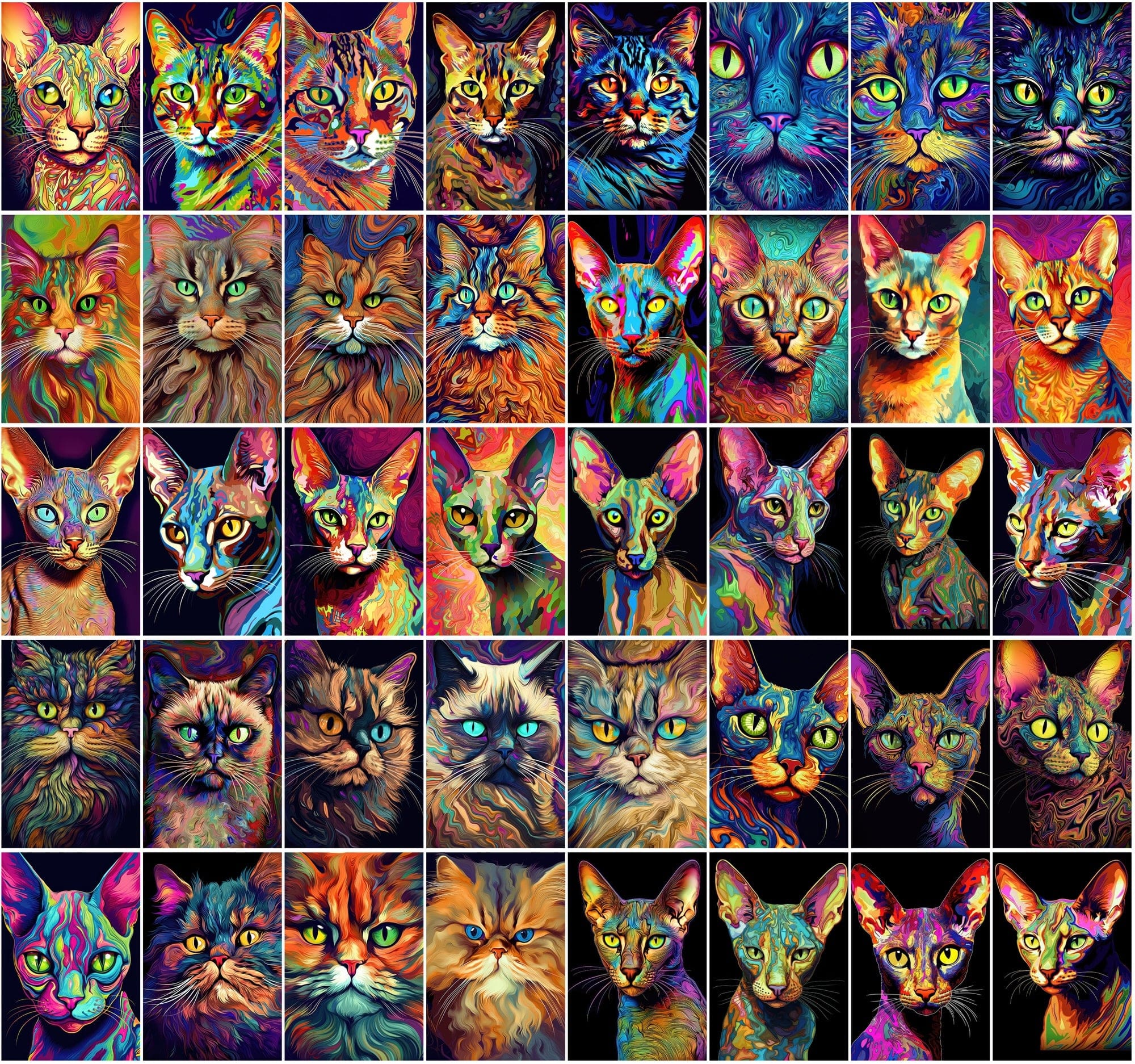 Psychedelic Cat Breed Images - 830 High-Resolution PNGs with Commercial License Digital Download Sumobundle