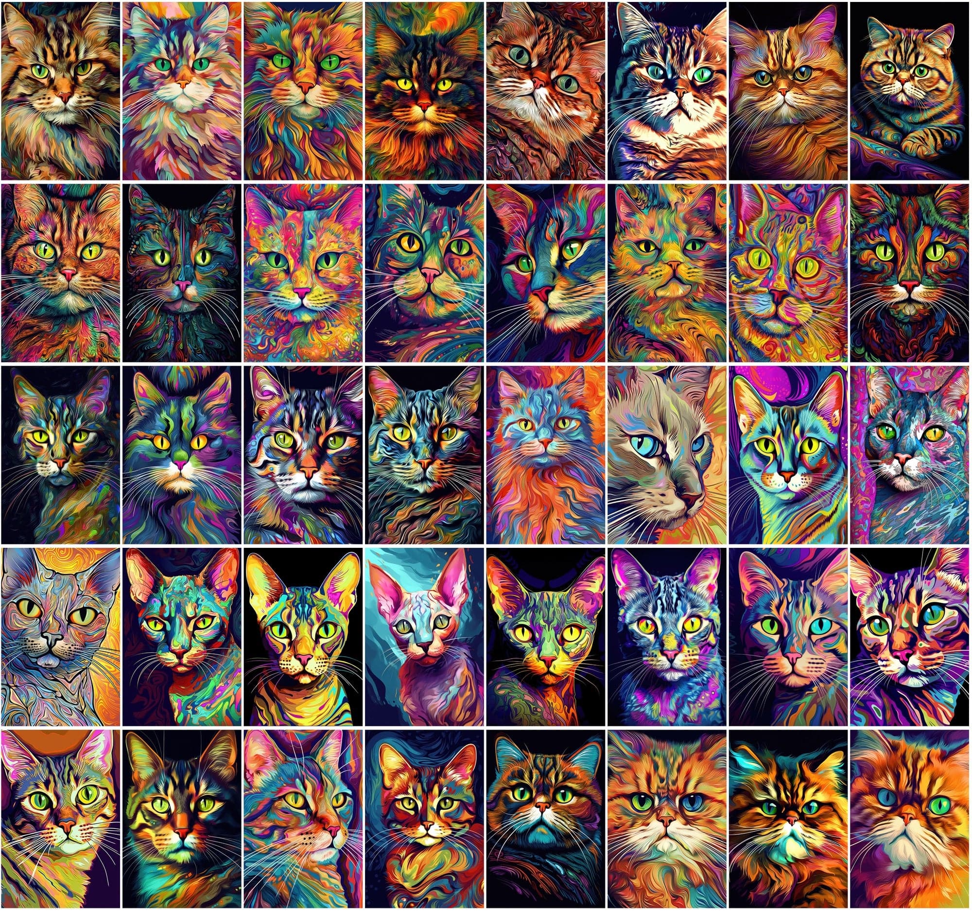 Psychedelic Cat Breed Images - 830 High-Resolution PNGs with Commercial License Digital Download Sumobundle