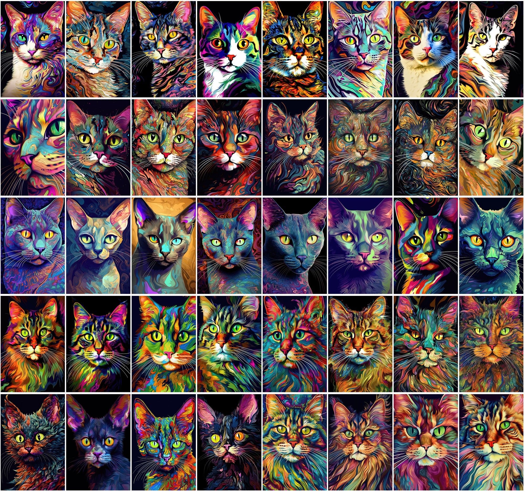Psychedelic Cat Breed Images - 830 High-Resolution PNGs with Commercial License Digital Download Sumobundle
