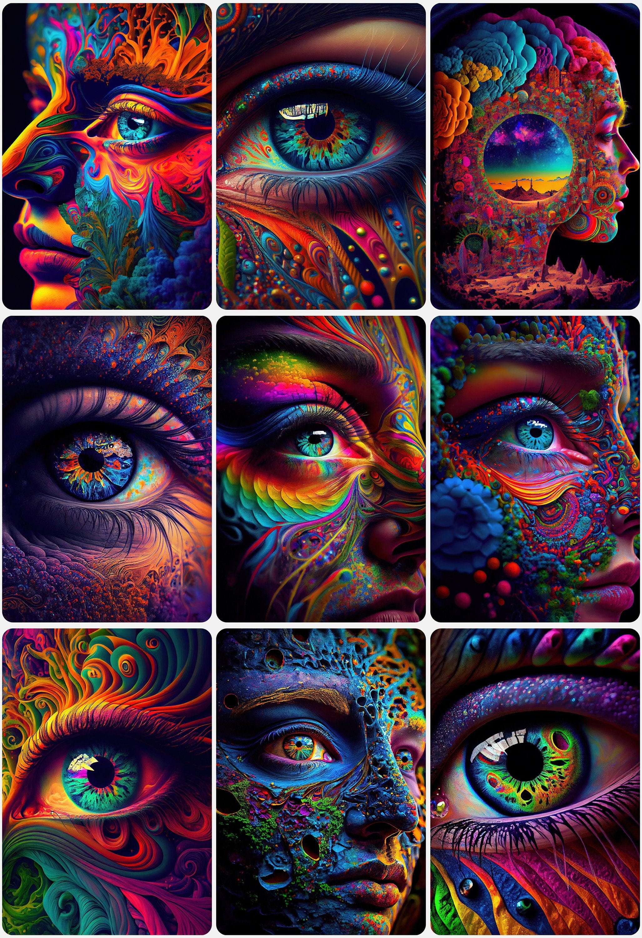 Psychedelic Eyes - Unleash Your Creativity and Add a Pop of Color to Your Artworks - Printable Psychedelic Eye Images. Wall art Digital Download Sumobundle