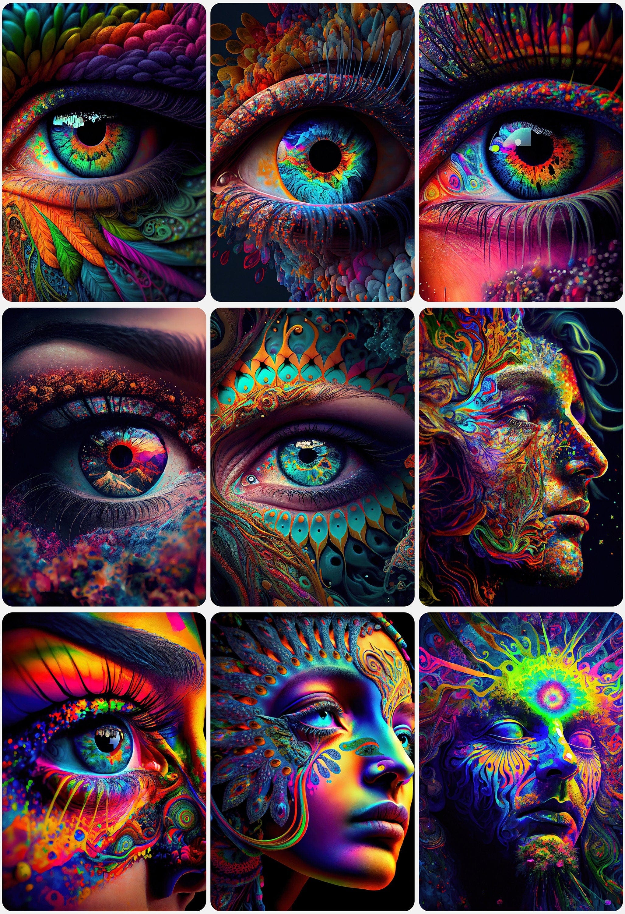 Psychedelic Eyes - Unleash Your Creativity and Add a Pop of Color to Your Artworks - Printable Psychedelic Eye Images. Wall art Digital Download Sumobundle
