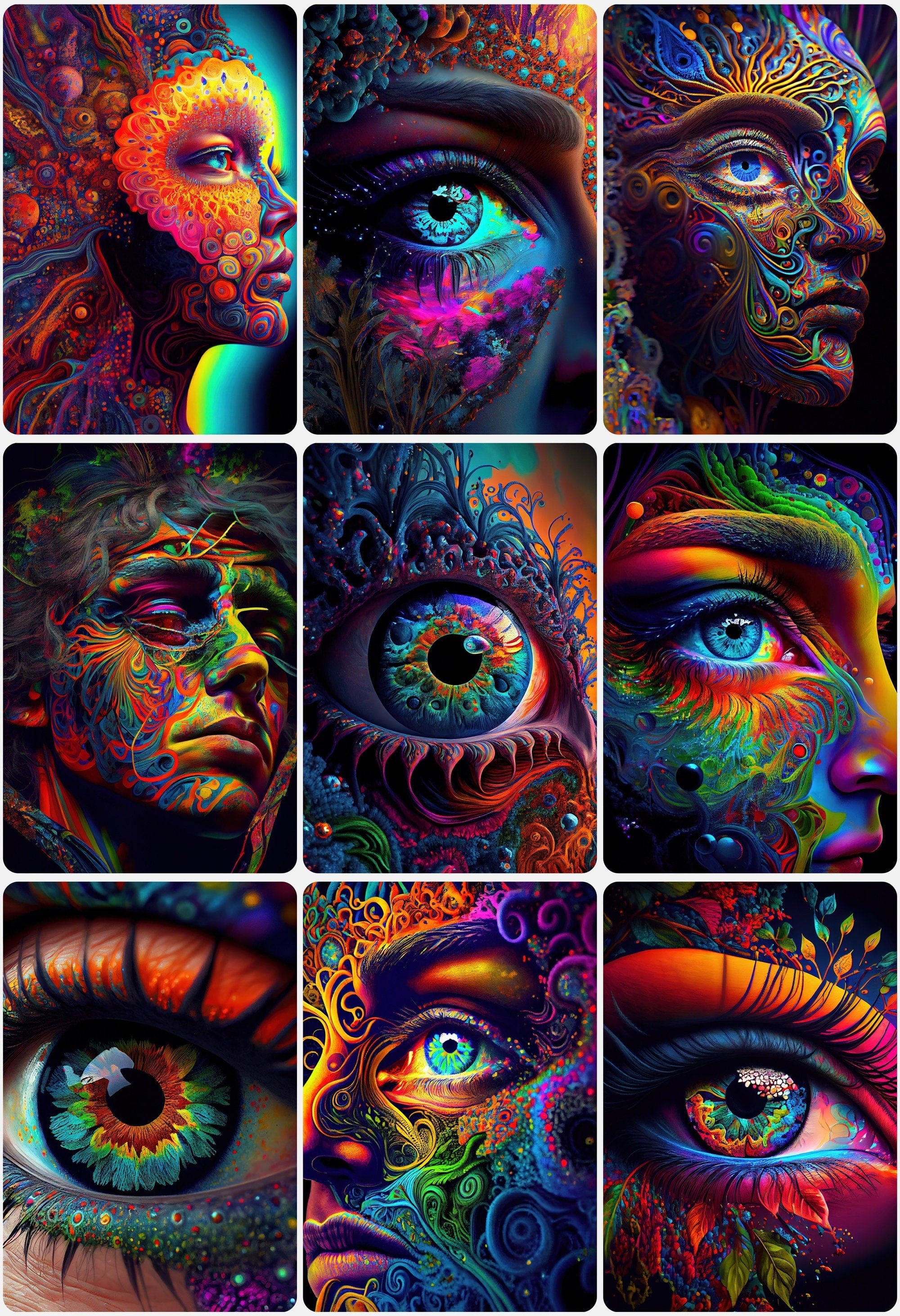 Psychedelic Eyes - Unleash Your Creativity and Add a Pop of Color to Your Artworks - Printable Psychedelic Eye Images. Wall art Digital Download Sumobundle