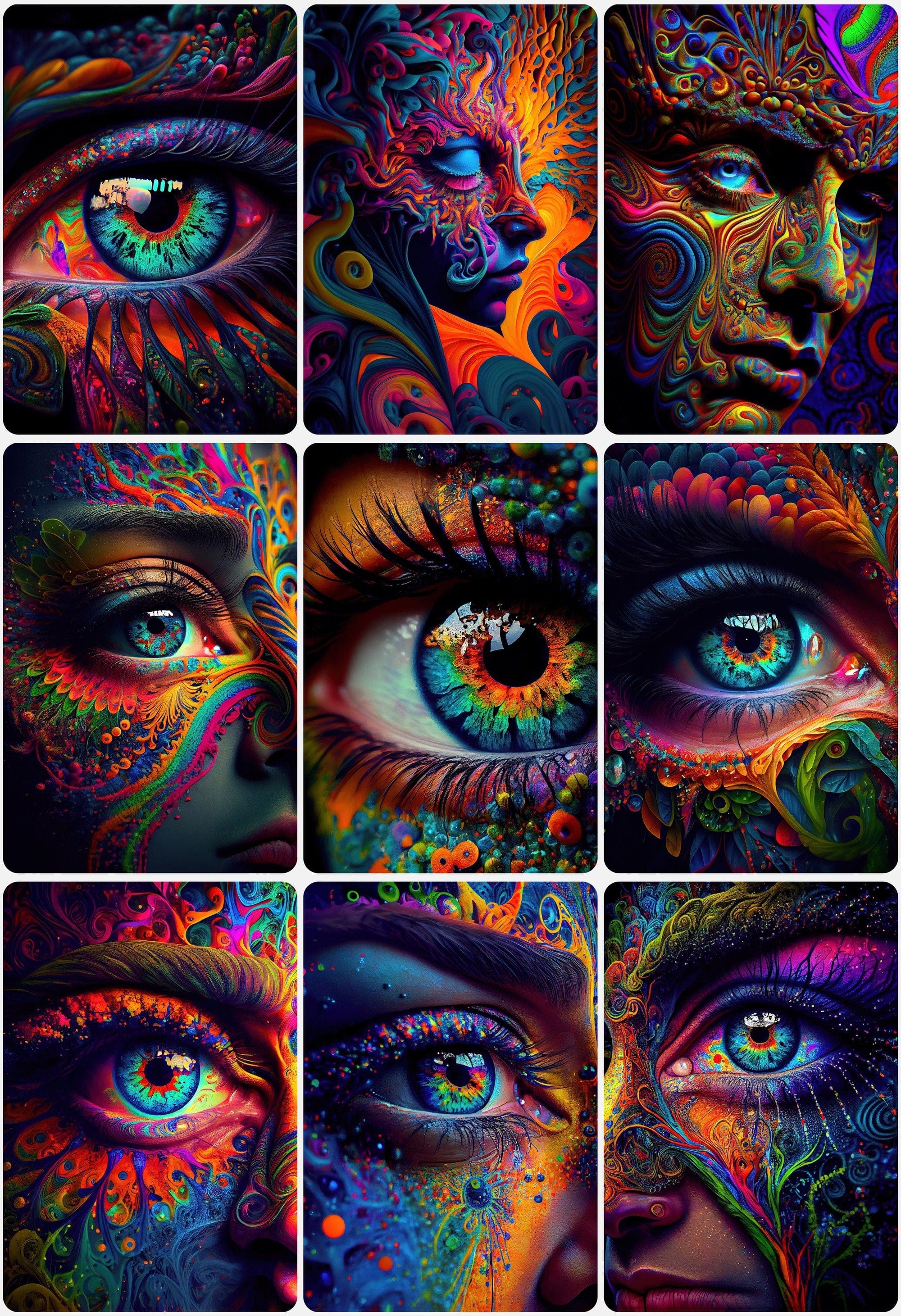 Psychedelic Eyes - Unleash Your Creativity and Add a Pop of Color to Your Artworks - Printable Psychedelic Eye Images. Wall art Digital Download Sumobundle