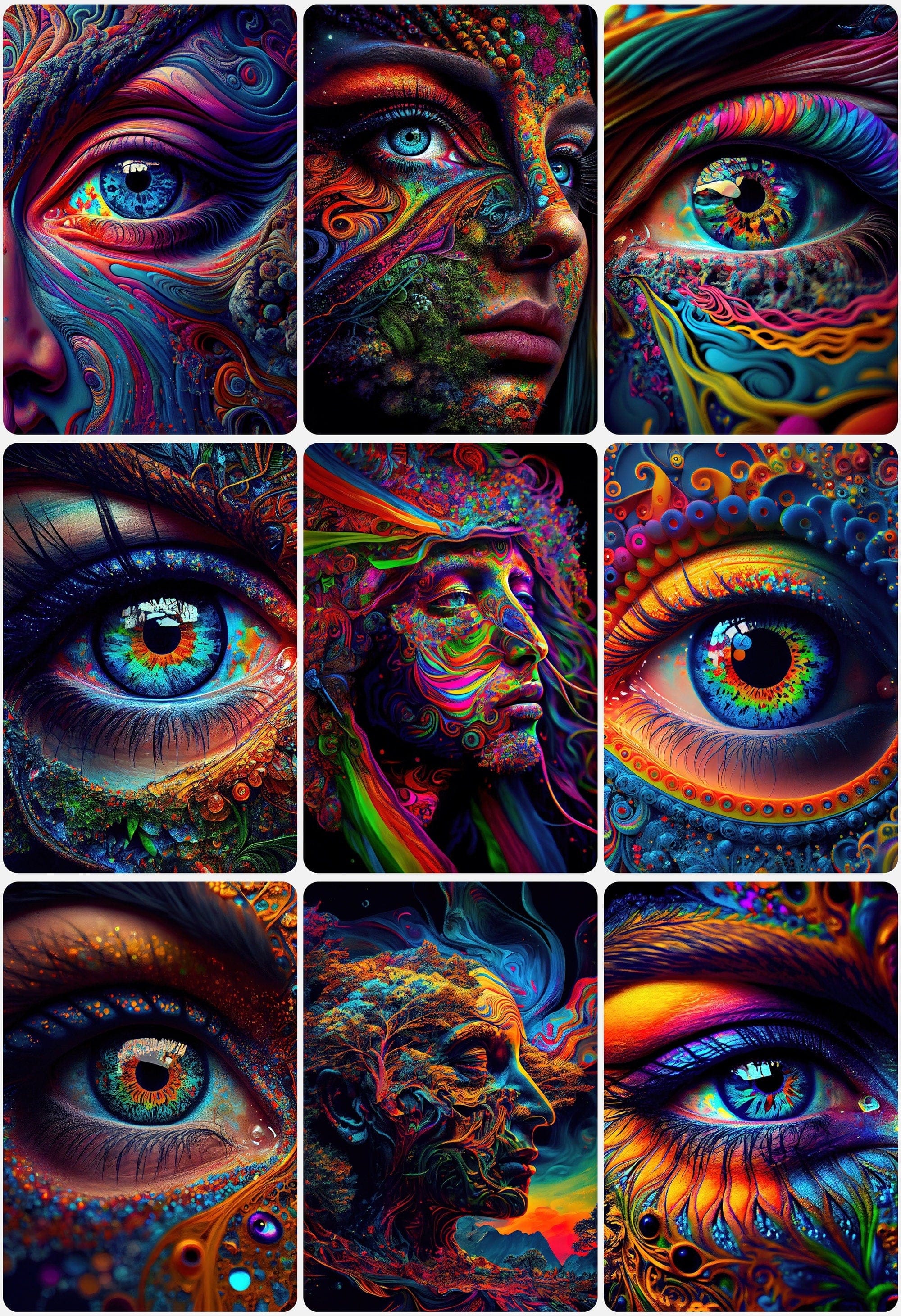 Psychedelic Eyes - Unleash Your Creativity and Add a Pop of Color to Your Artworks - Printable Psychedelic Eye Images. Wall art Digital Download Sumobundle