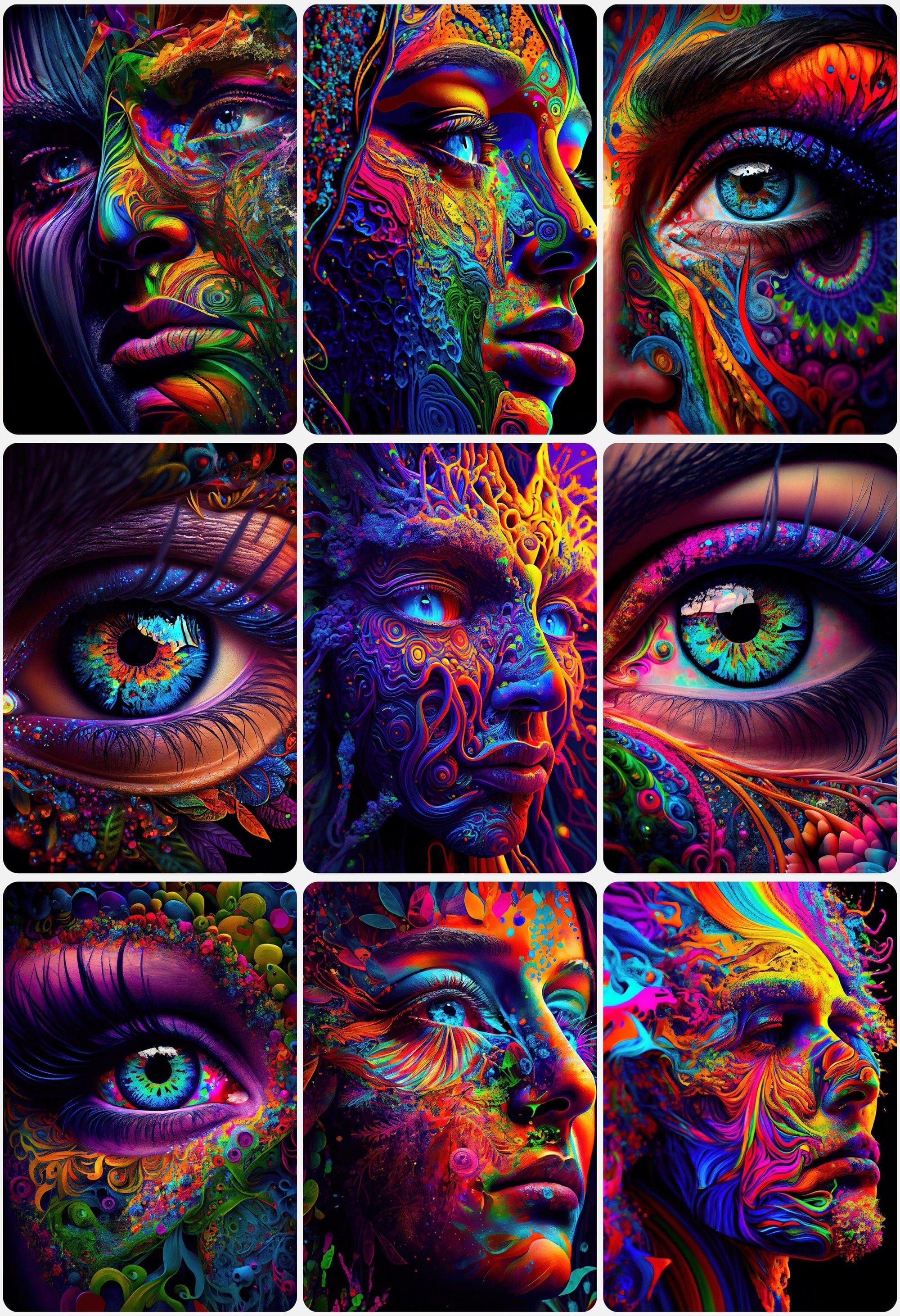 Psychedelic Eyes - Unleash Your Creativity and Add a Pop of Color to Your Artworks - Printable Psychedelic Eye Images. Wall art Digital Download Sumobundle