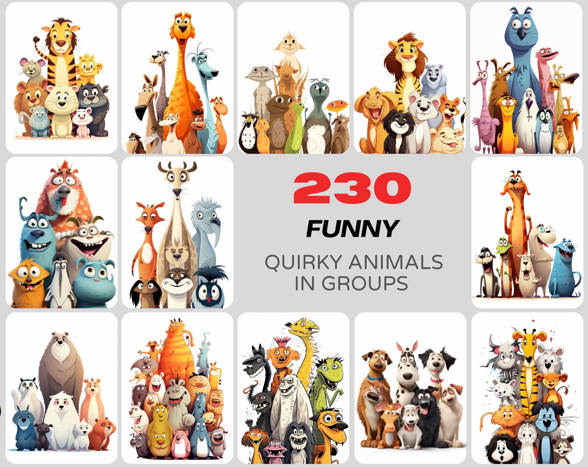 Quirky and Fun Animal Group Portraits Digital Download Sumobundle