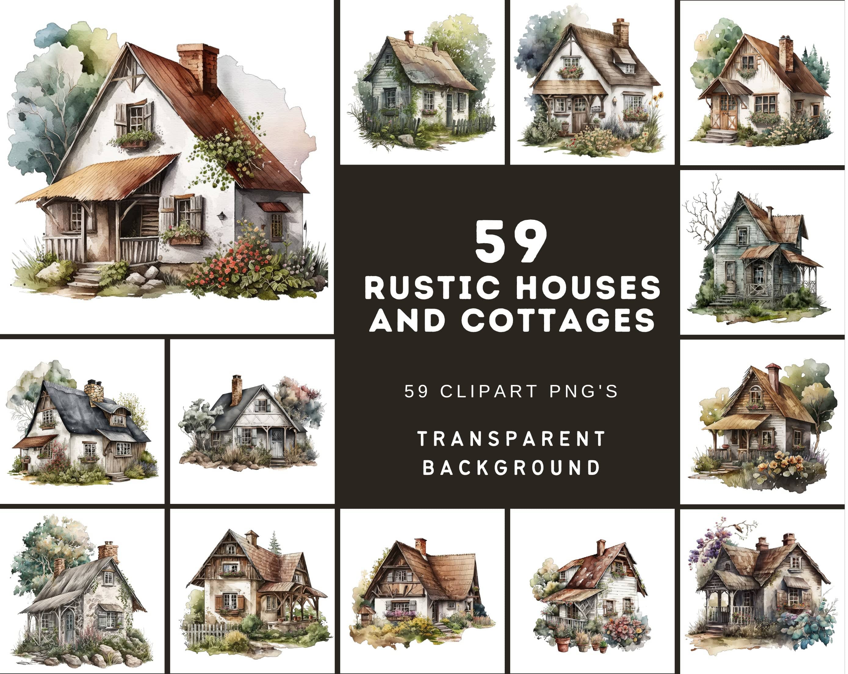 Rustic House & Cottage Bundle - 59 High-Quality Images, Vintage Homes, Cozy Cabins, Country Living, Digital Download, Printable Wall Art Digital Download Sumobundle