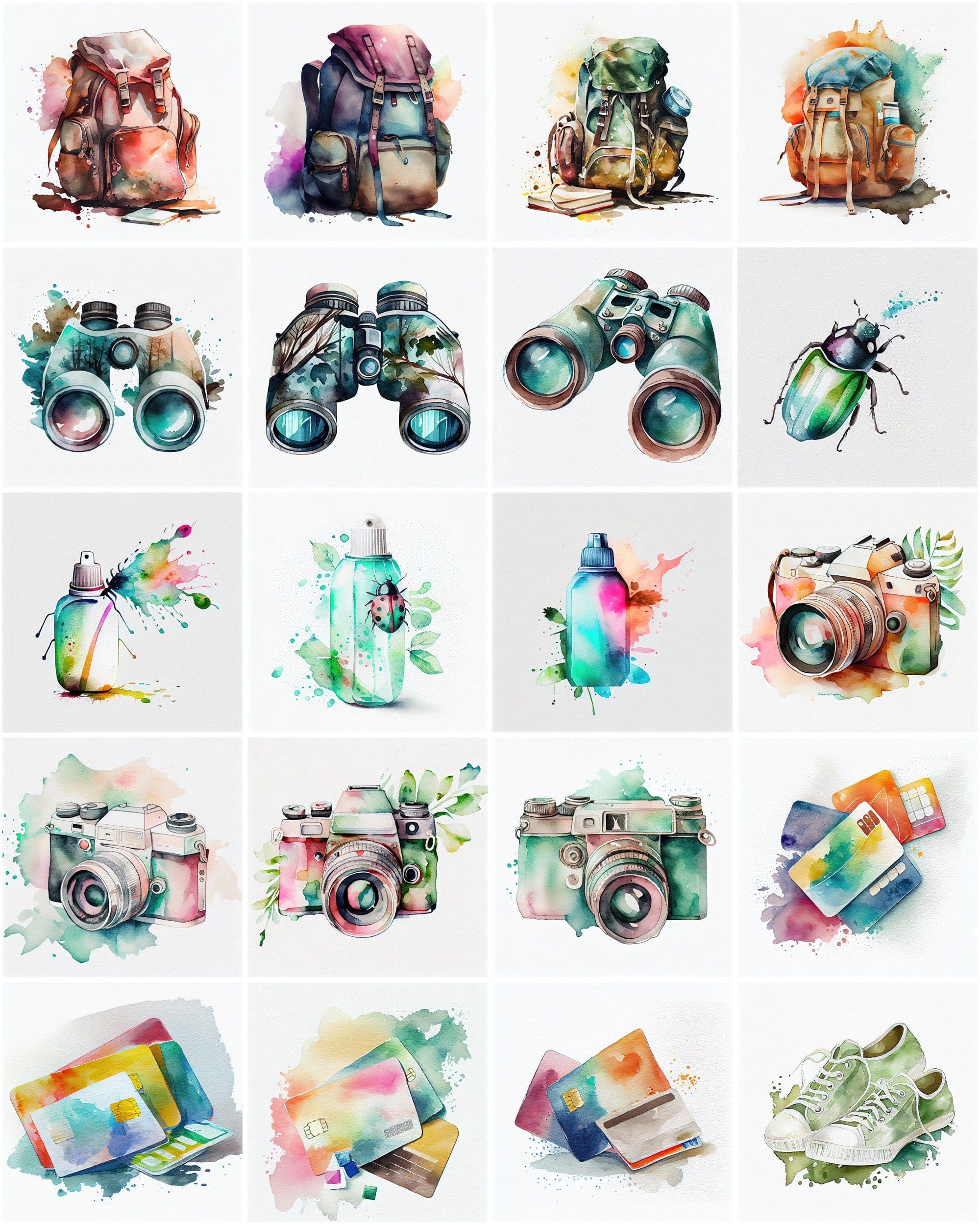 Safari Watercolor PNG Bundle - 100 Stunning Images of Jungle Graphics, Adventure Art, and African Safari Illustrations for Design Projects Digital Download Sumobundle
