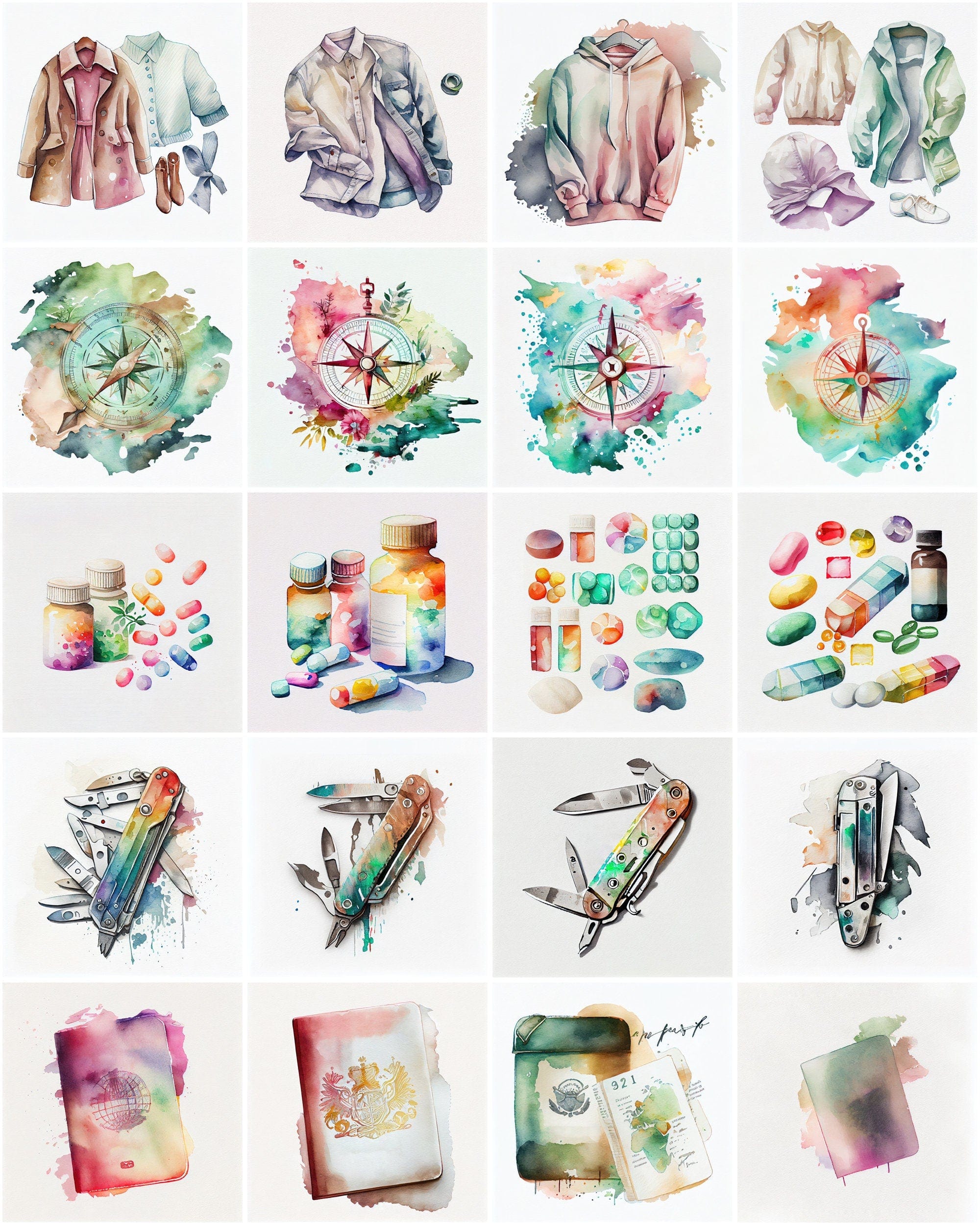 Safari Watercolor PNG Bundle - 100 Stunning Images of Jungle Graphics, Adventure Art, and African Safari Illustrations for Design Projects Digital Download Sumobundle