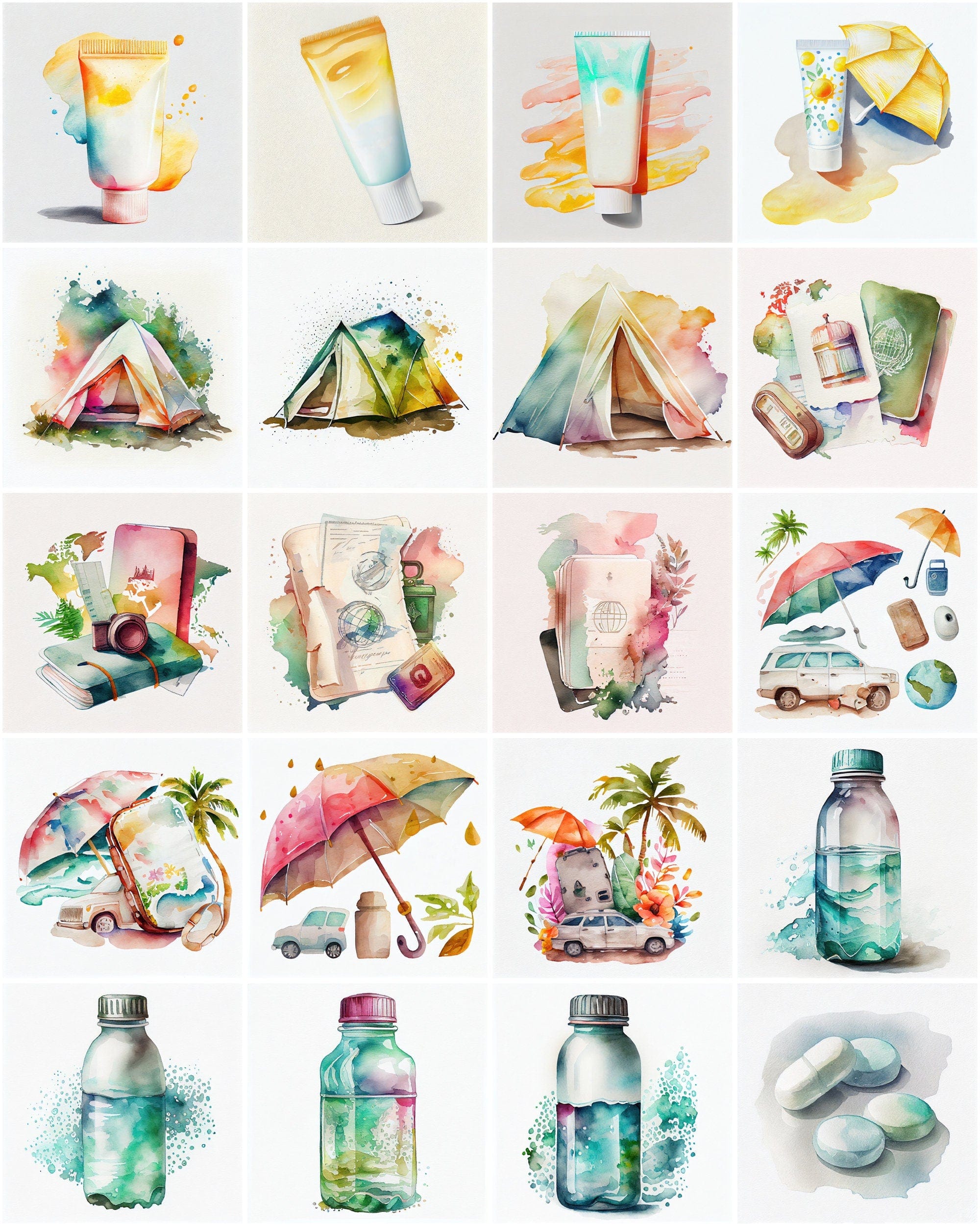 Safari Watercolor PNG Bundle - 100 Stunning Images of Jungle Graphics, Adventure Art, and African Safari Illustrations for Design Projects Digital Download Sumobundle