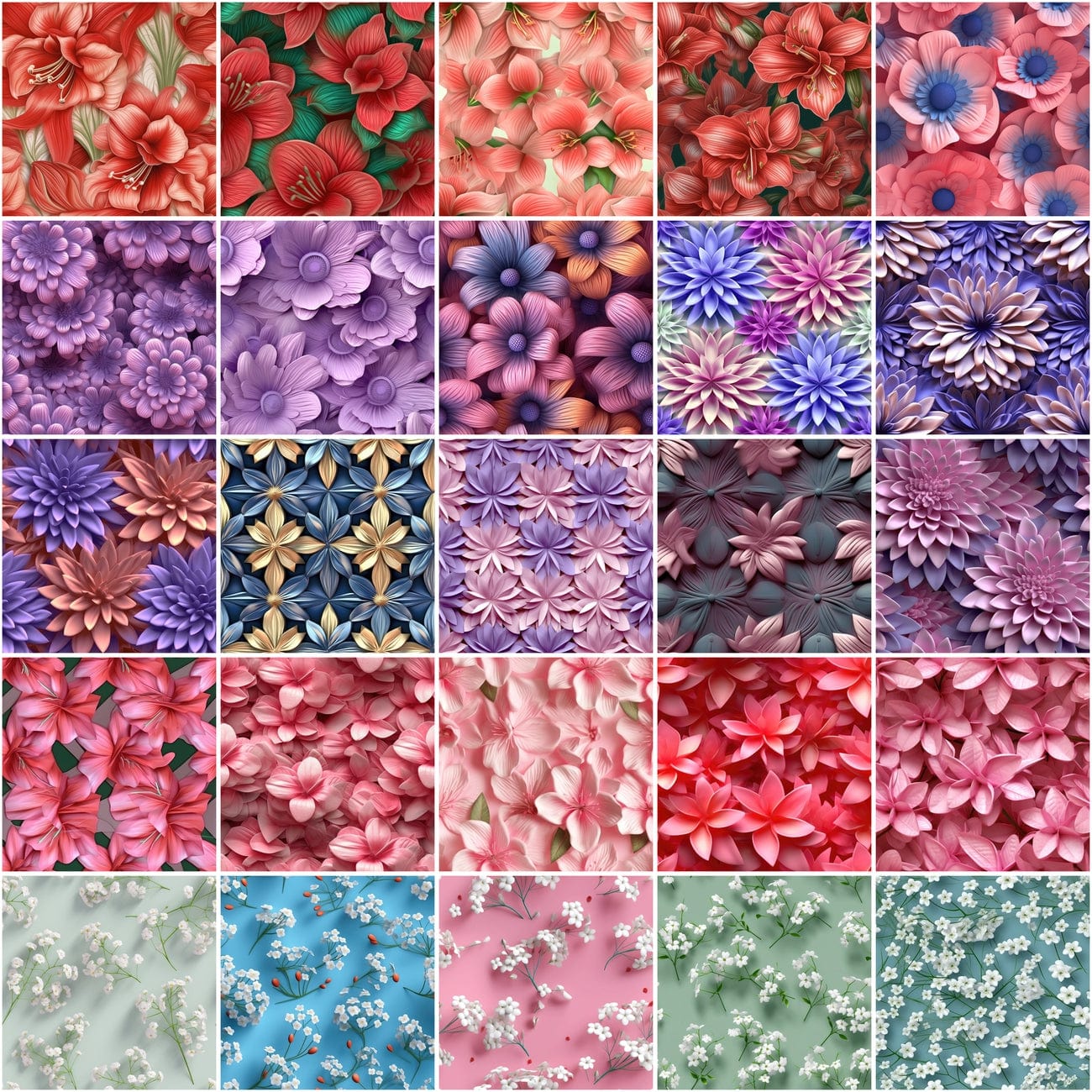Seamless Floral Backgrounds: 180 High-Quality PNG Images for Commercial Use Digital Download Sumobundle