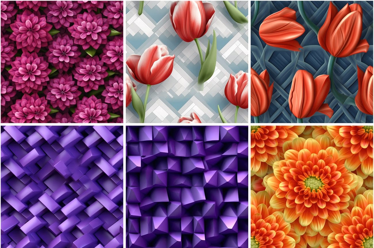 Seamless Floral Backgrounds: 180 High-Quality PNG Images for Commercial Use Digital Download Sumobundle