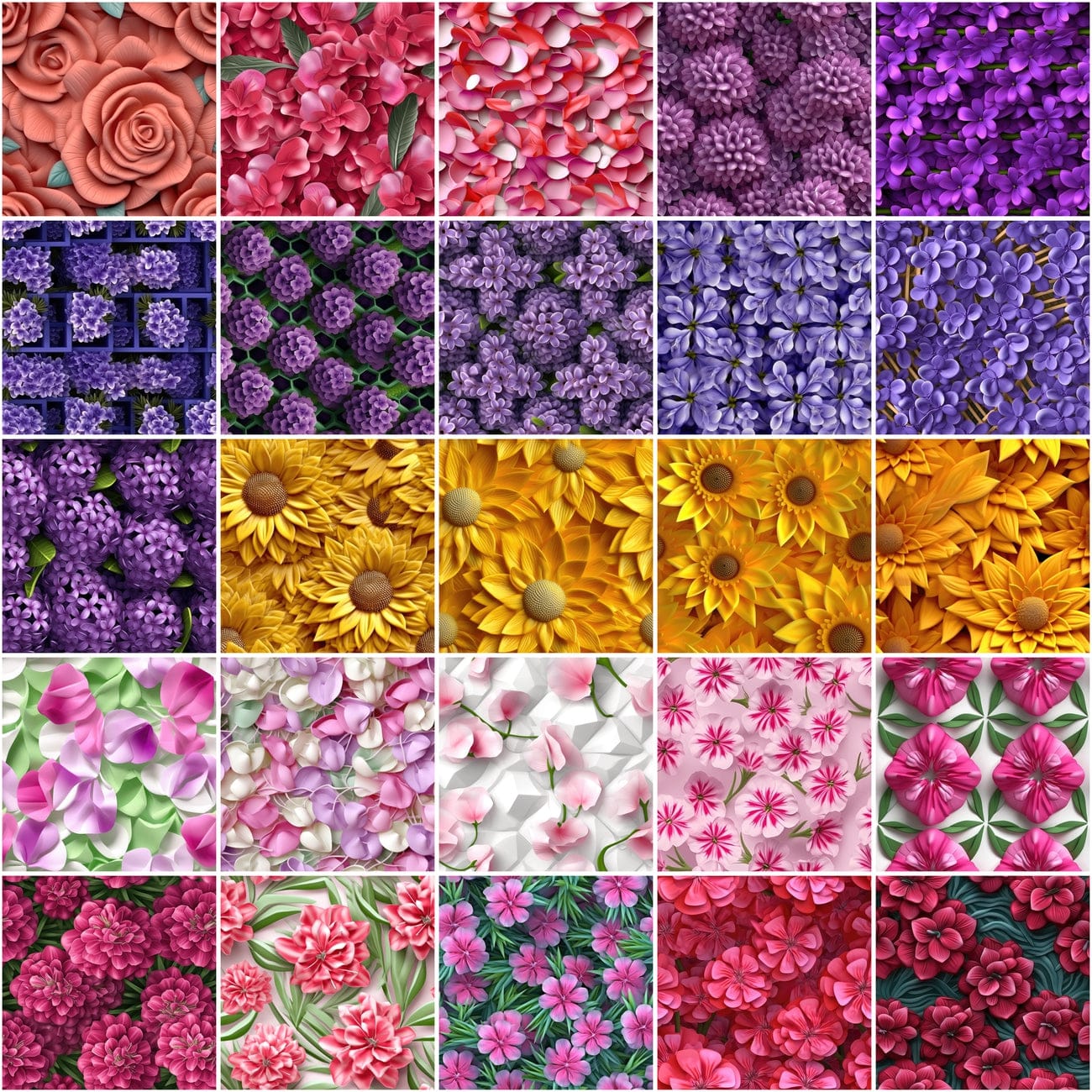 Seamless Floral Backgrounds: 180 High-Quality PNG Images for Commercial Use Digital Download Sumobundle