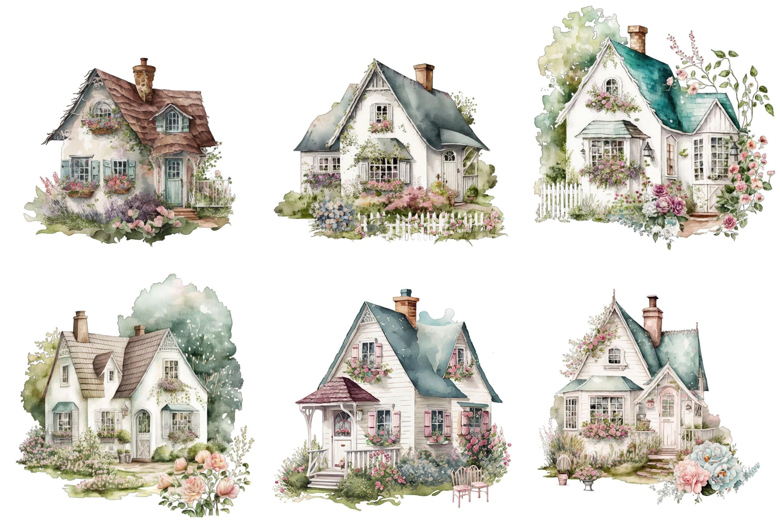 Set of 65 charming Shabby Chic Cottage house transparent PNG images - Commercial use Digital Download Sumobundle