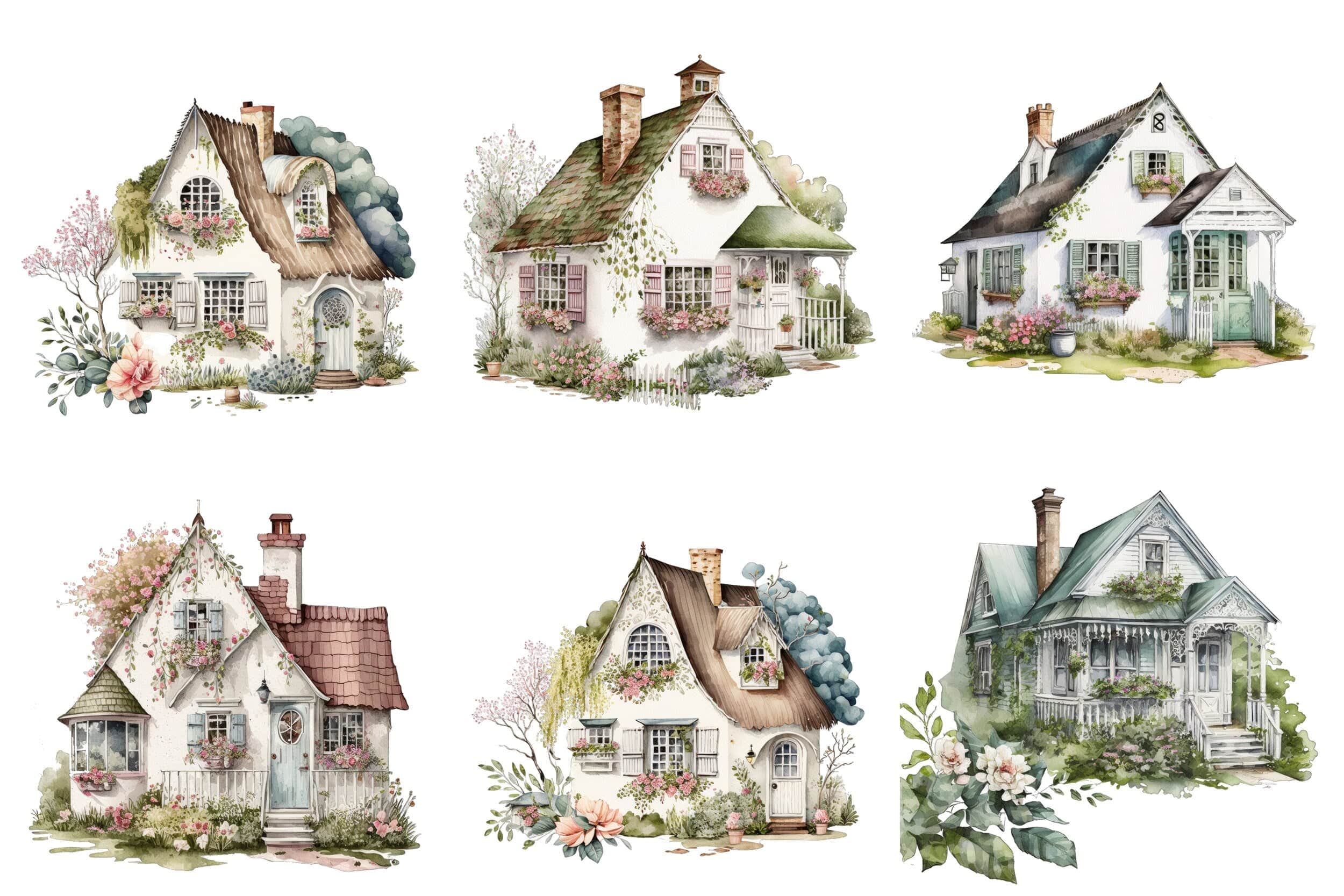 Set of 65 charming Shabby Chic Cottage house transparent PNG images - Commercial use Digital Download Sumobundle