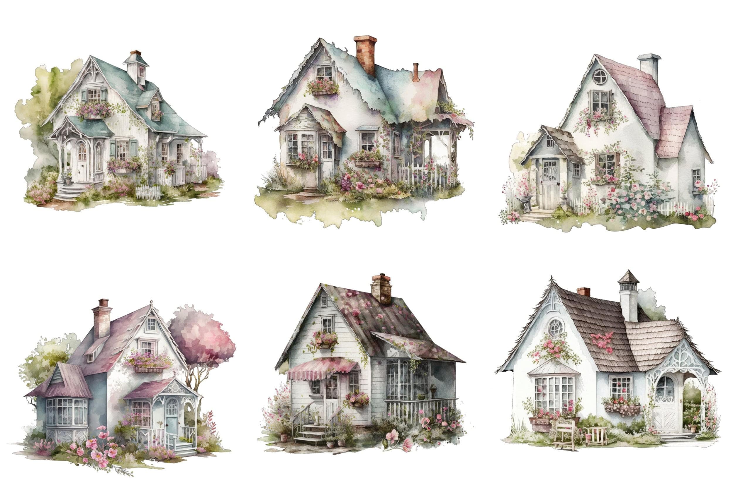 Set of 65 charming Shabby Chic Cottage house transparent PNG images - Commercial use Digital Download Sumobundle