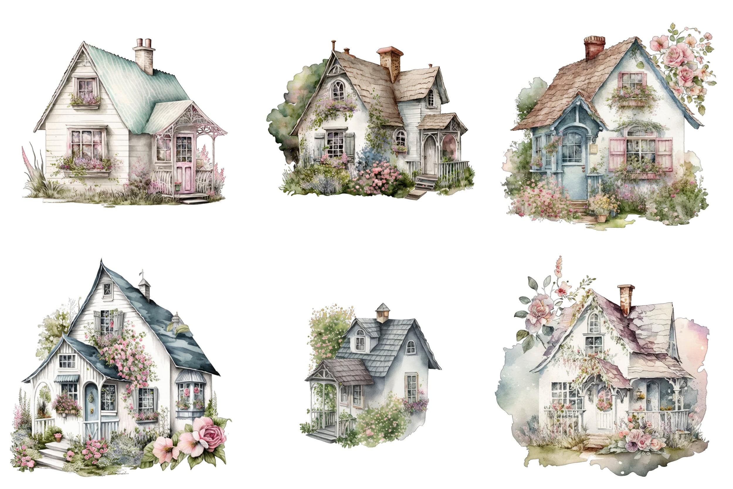 Set of 65 charming Shabby Chic Cottage house transparent PNG images - Commercial use Digital Download Sumobundle