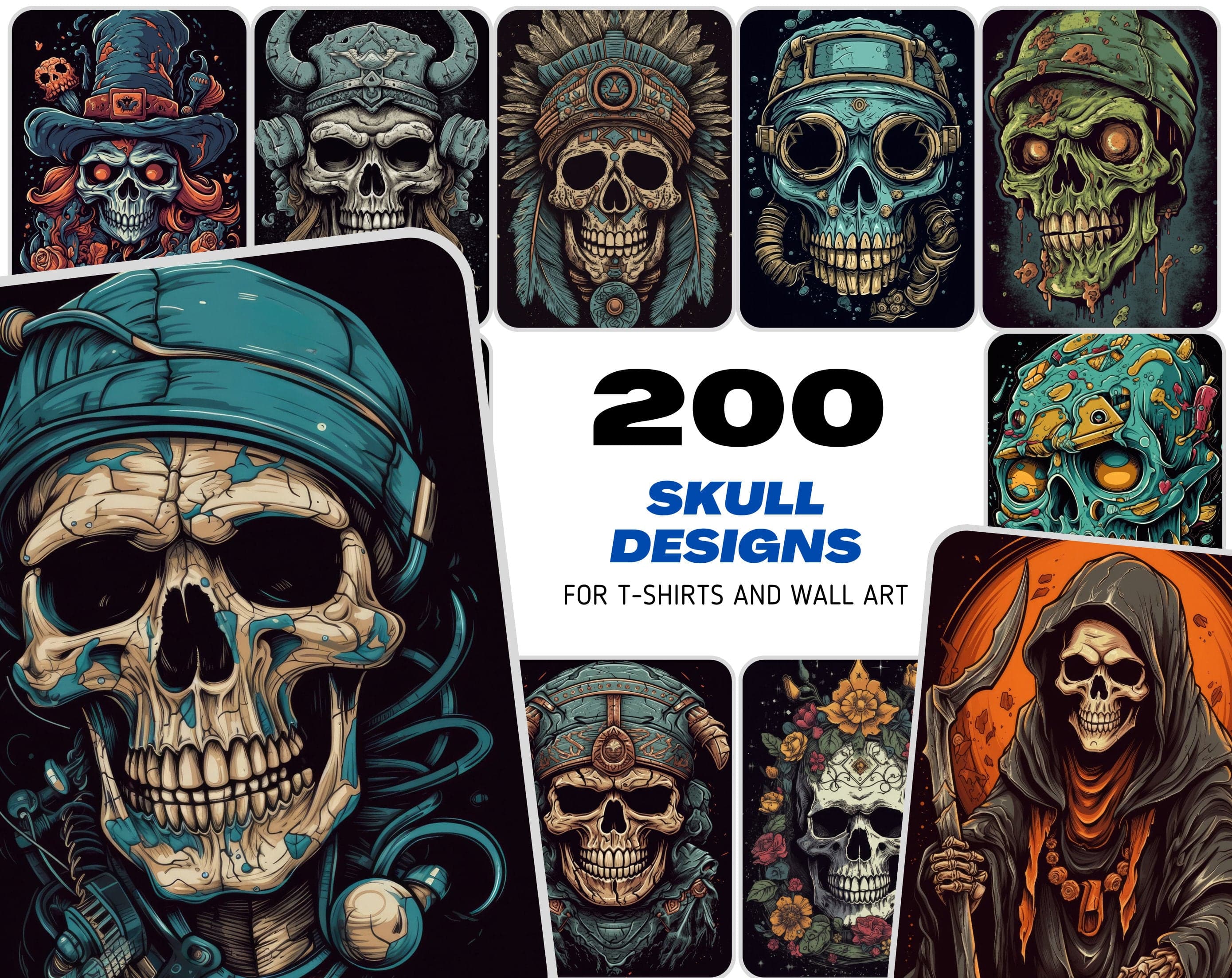 Skulls Bundle: 200 High-Quality Images for Digital Design, Tattoo Art, Printables, and Crafts Digital Download Sumobundle
