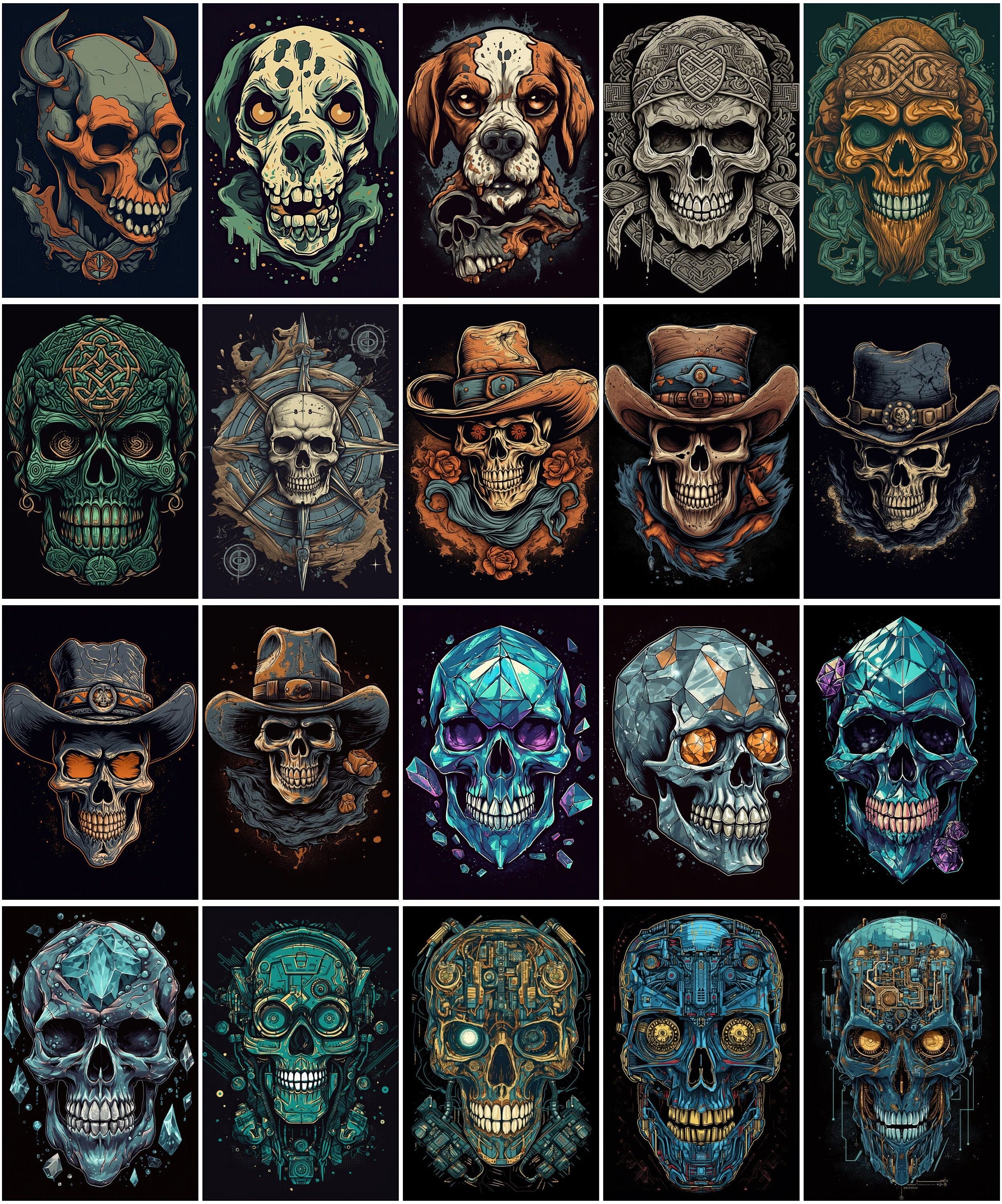 Skulls Bundle: 200 High-Quality Images for Digital Design, Tattoo Art, Printables, and Crafts Digital Download Sumobundle