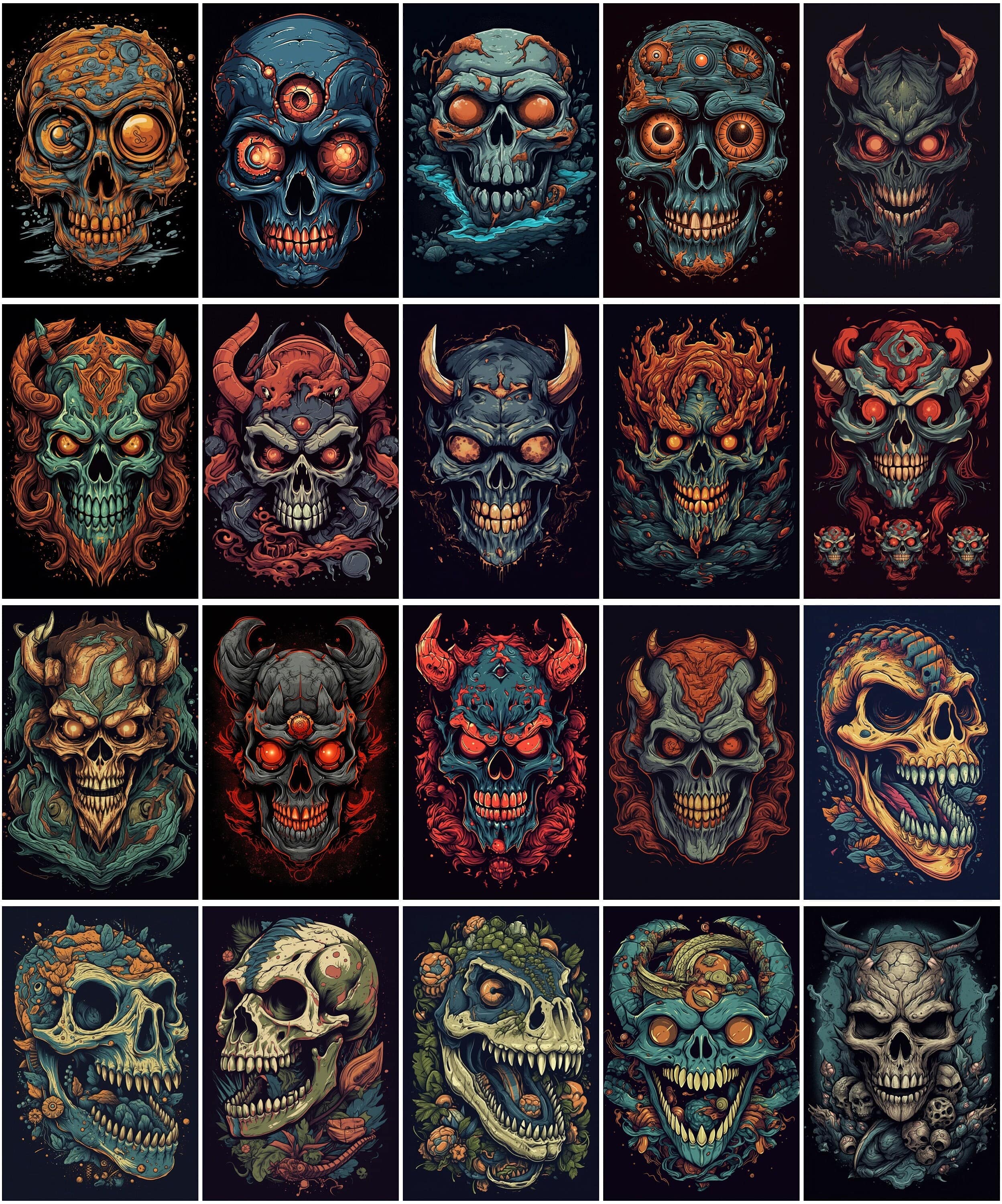 Skulls Bundle: 200 High-Quality Images for Digital Design, Tattoo Art, Printables, and Crafts Digital Download Sumobundle