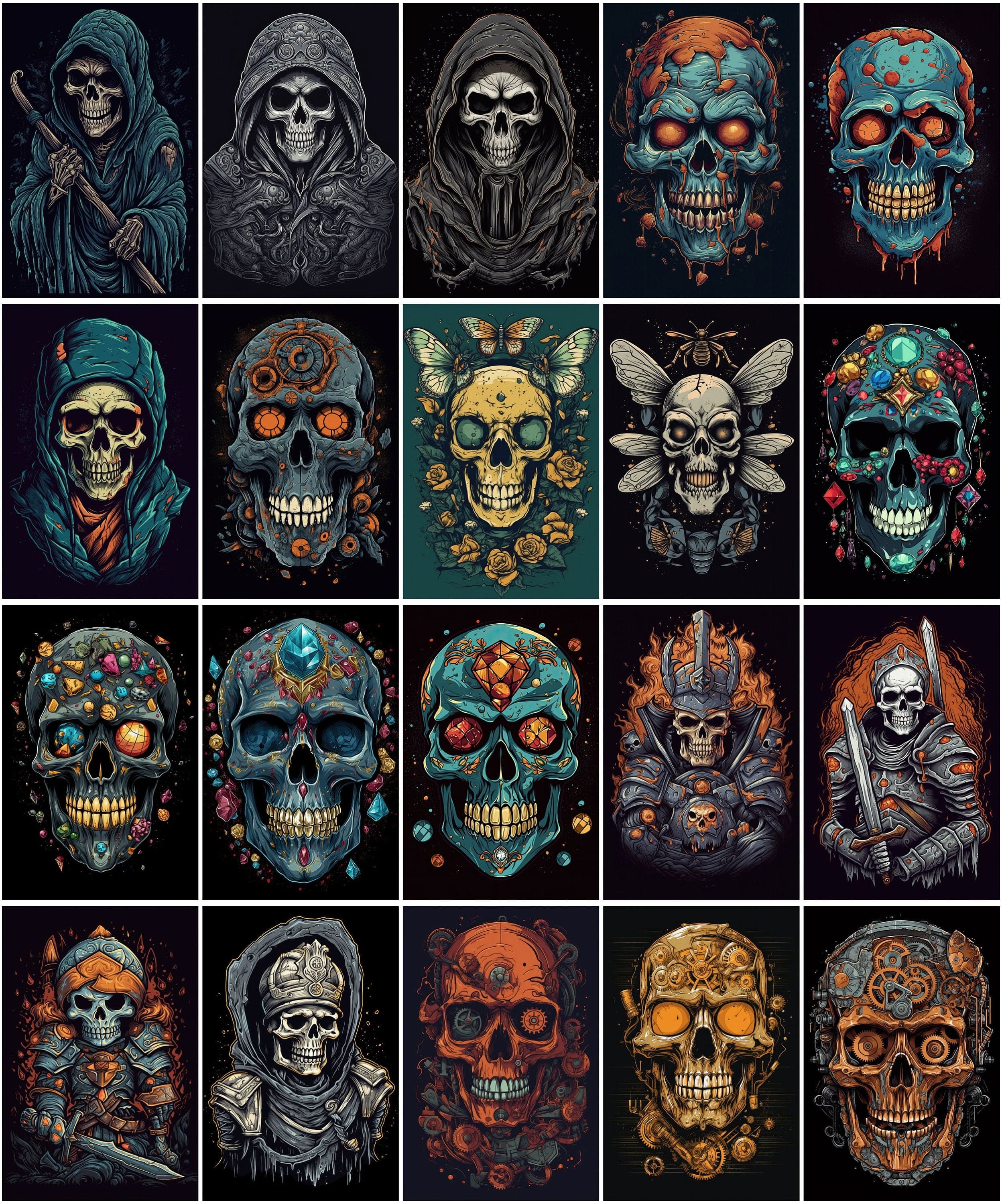 Skulls Bundle: 200 High-Quality Images for Digital Design, Tattoo Art, Printables, and Crafts Digital Download Sumobundle