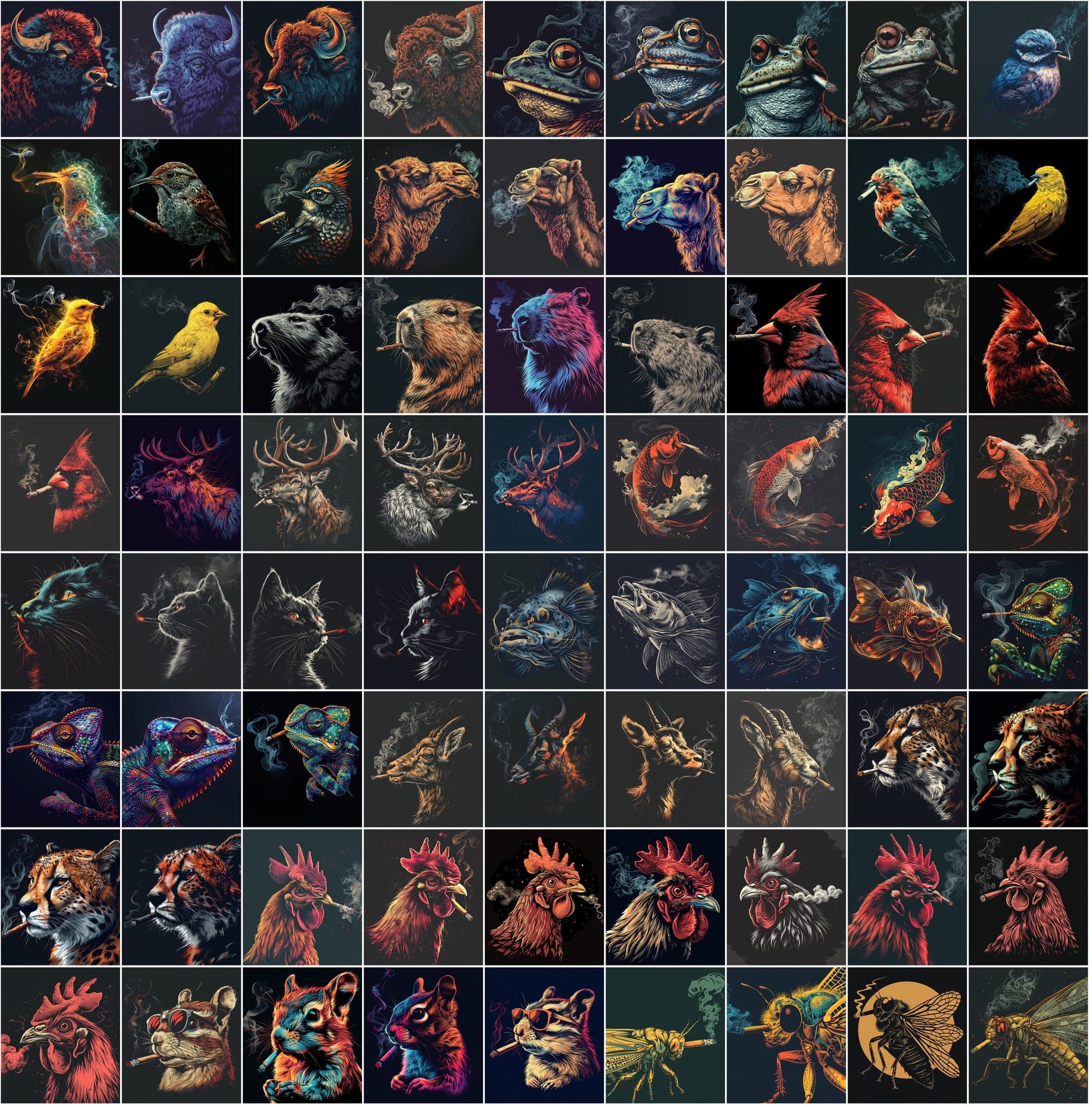 Smoking Animals Art Collection - 990 High-Resolution JPG Images with Commercial License Digital Download Sumobundle
