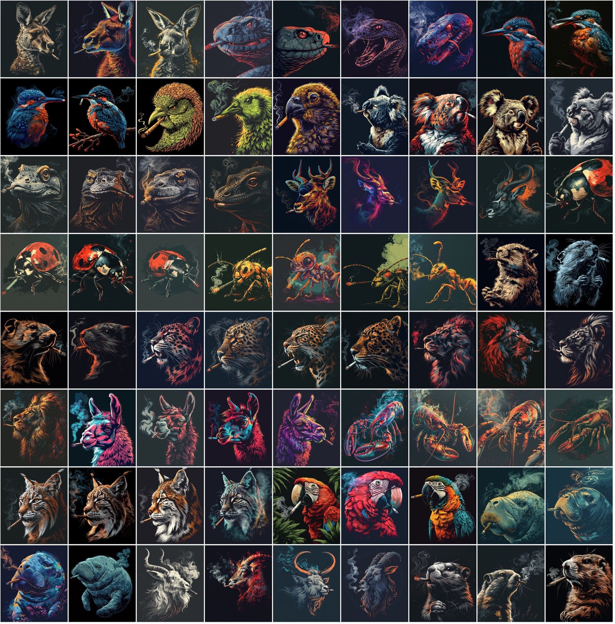 Smoking Animals Art Collection - 990 High-Resolution JPG Images with Commercial License Digital Download Sumobundle