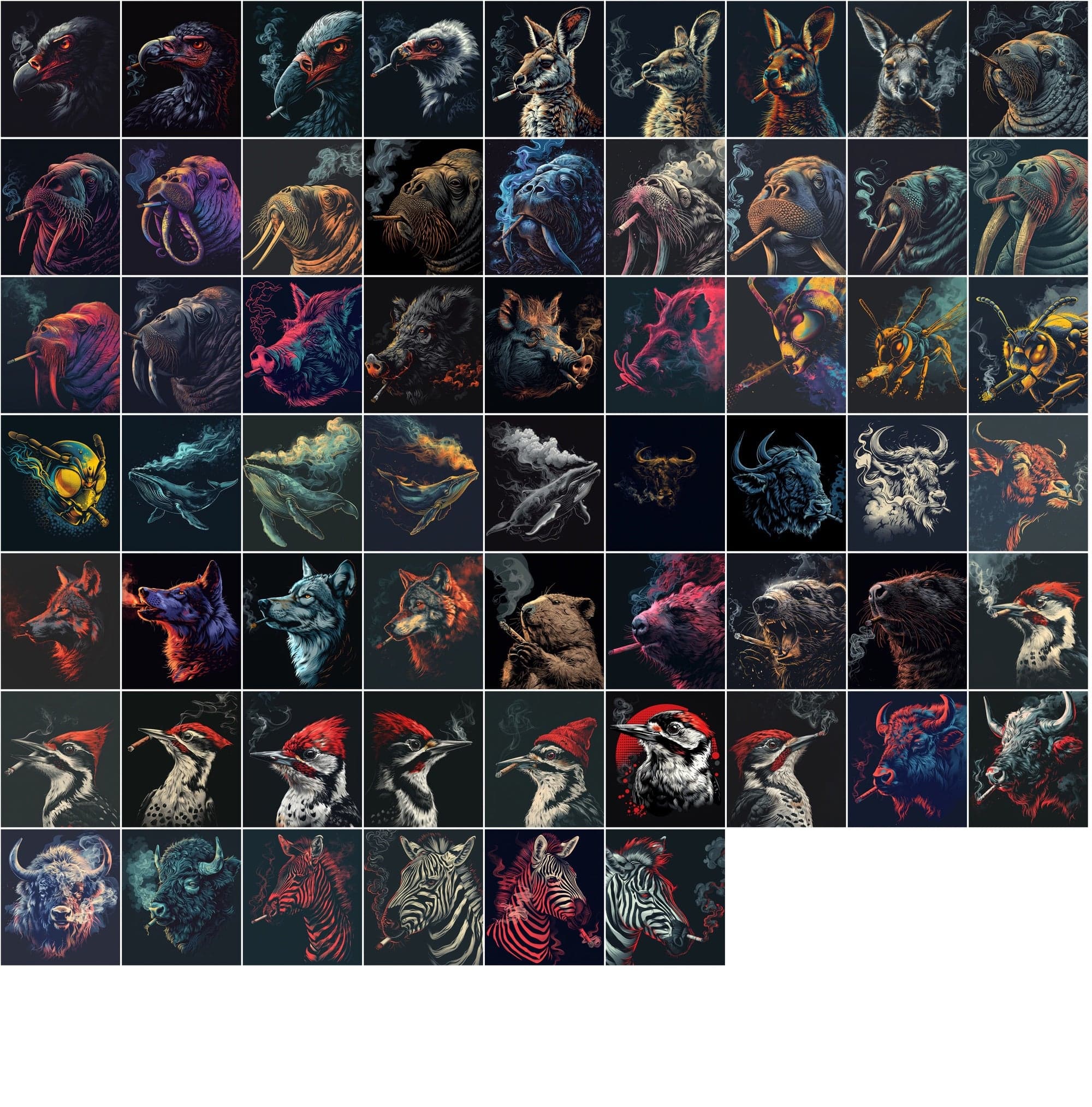 Smoking Animals Art Collection - 990 High-Resolution JPG Images with Commercial License Digital Download Sumobundle