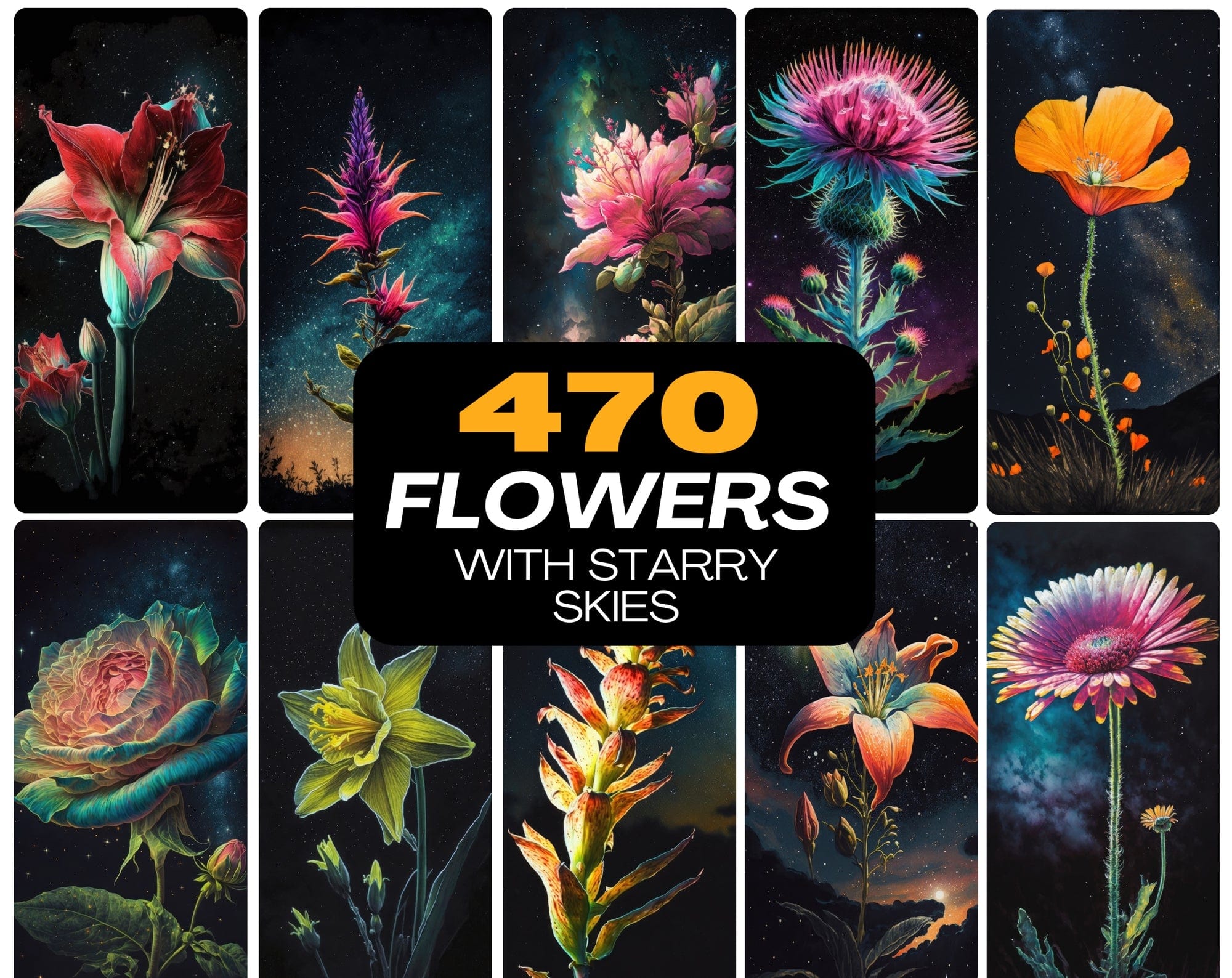 Stunning Floral & Starry Sky Images - High-Resolution, Colorful, Commercial Use - 470 JPG Collection Digital Download Sumobundle