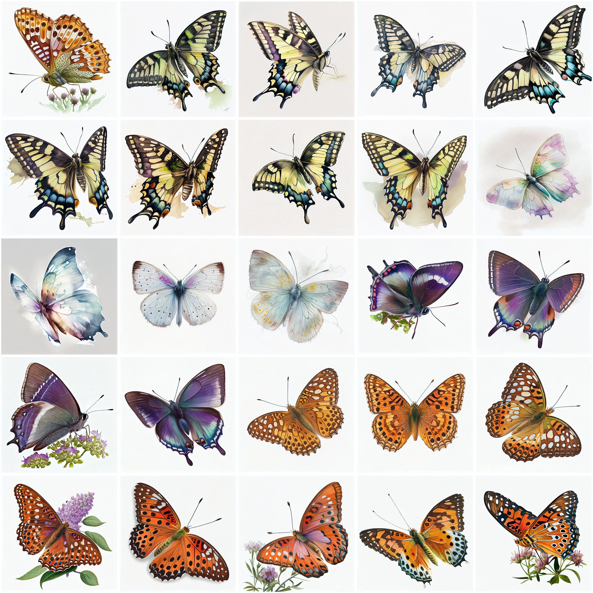 Stunning Watercolor Butterflies Clipart Bundle - 170 High-Res PNG Images with Transparent Backgrounds Digital Download Sumobundle