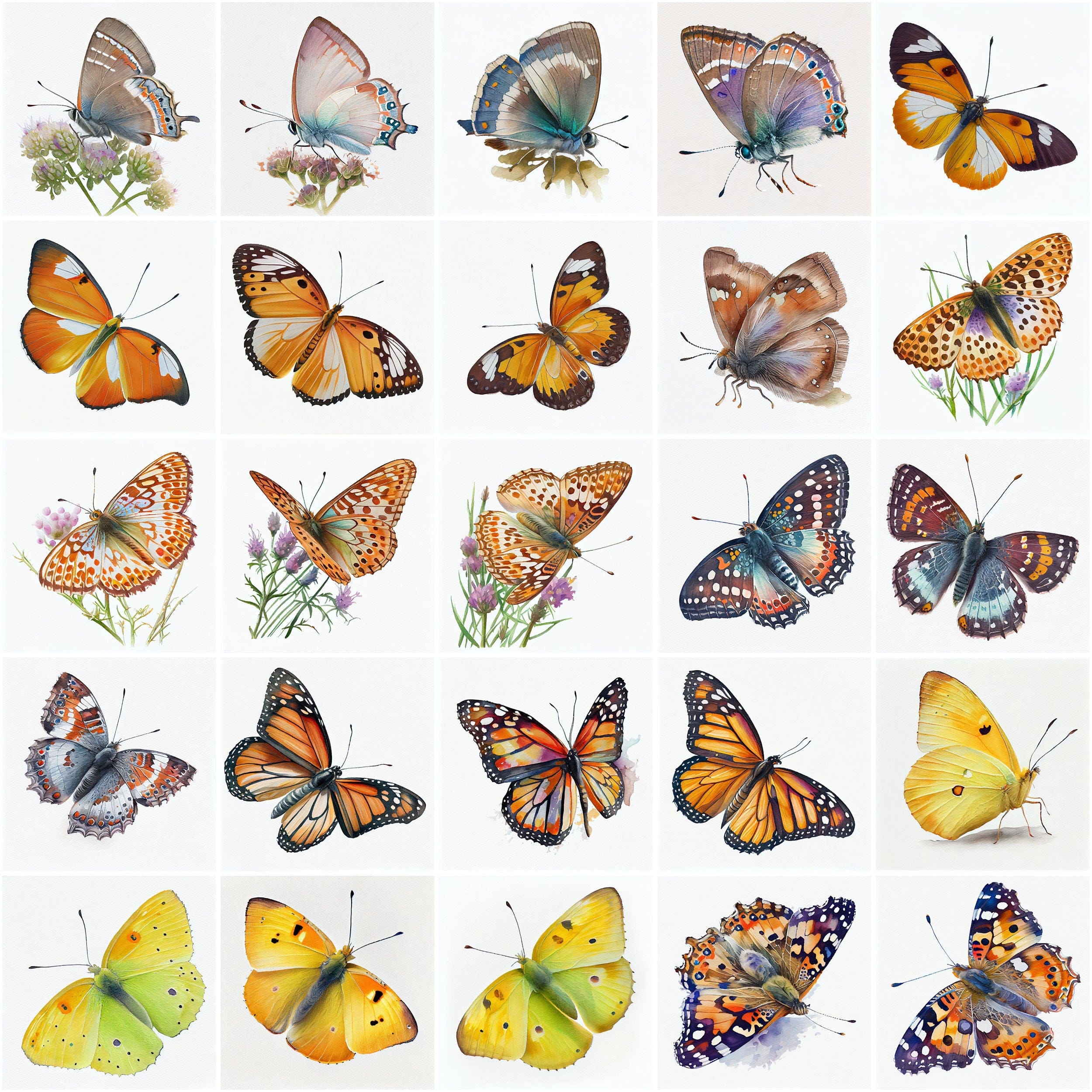 Stunning Watercolor Butterflies Clipart Bundle - 170 High-Res PNG Images with Transparent Backgrounds Digital Download Sumobundle