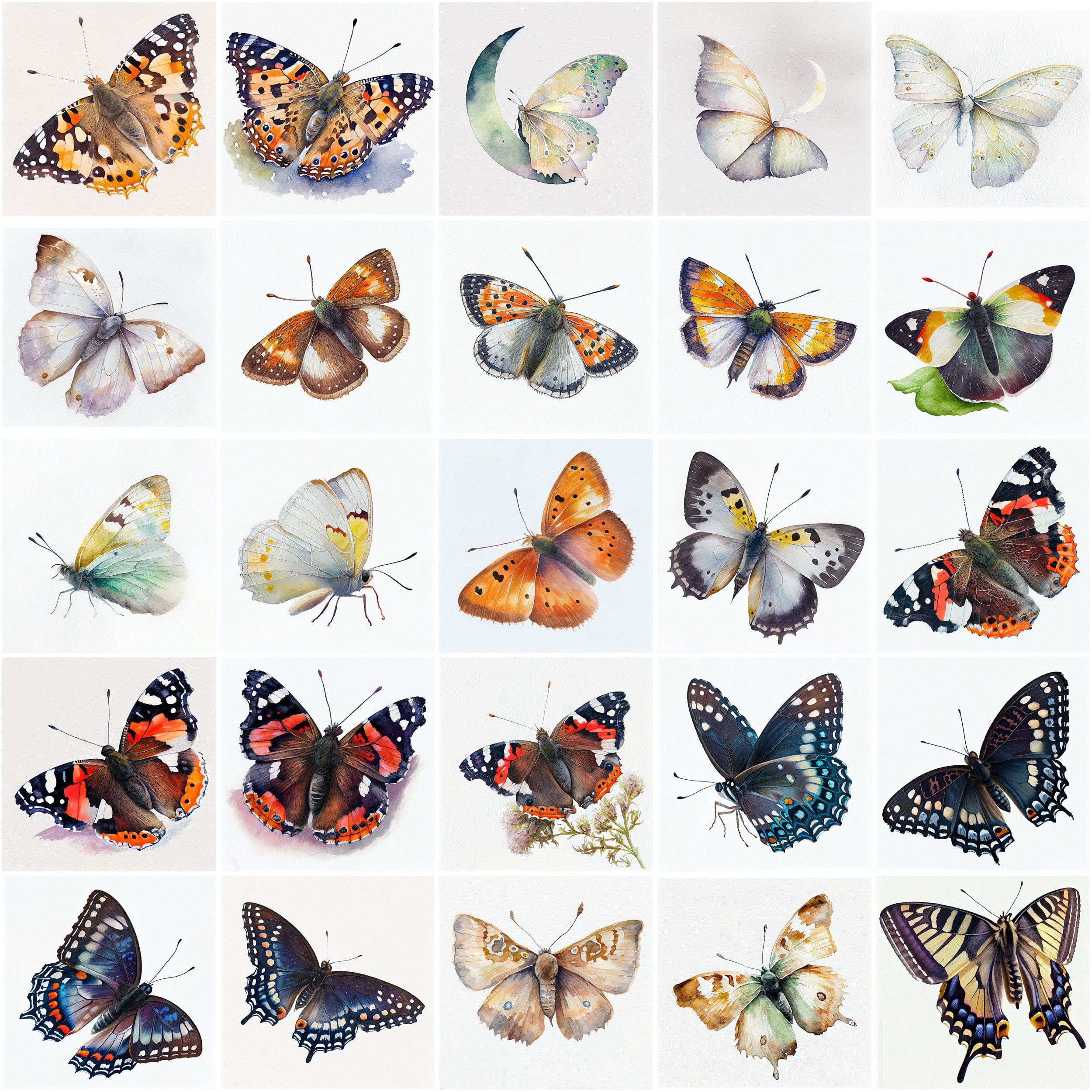 Stunning Watercolor Butterflies Clipart Bundle - 170 High-Res PNG Images with Transparent Backgrounds Digital Download Sumobundle